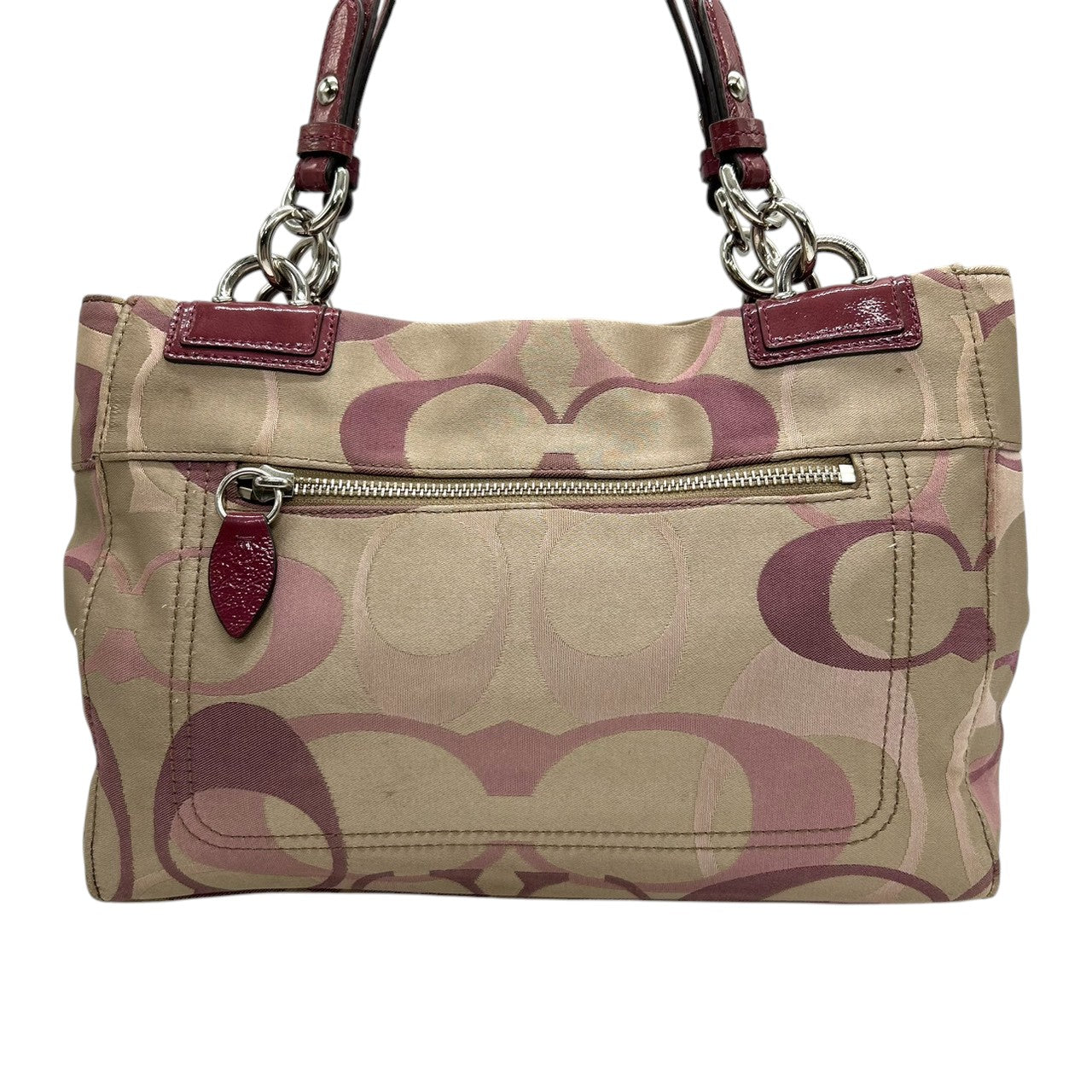 コーチ COACH ペネロピ オプティック シグネチャー トートバッグ ハンドバッグ F17140 サテンキャンバス パテントレザー パープル ボルドー ターンロック チェーンハンドル レディース 肩掛け 軽量 鞄 カバン カジュアル デイリーユース s81