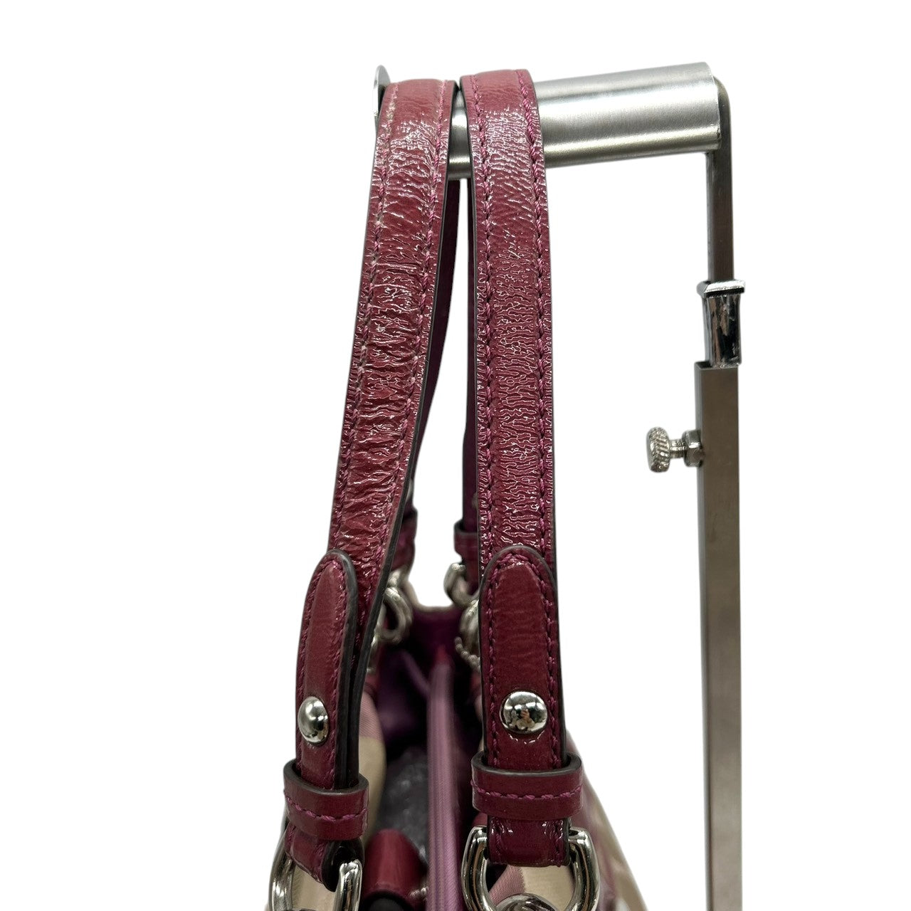 コーチ COACH ペネロピ オプティック シグネチャー トートバッグ ハンドバッグ F17140 サテンキャンバス パテントレザー パープル ボルドー ターンロック チェーンハンドル レディース 肩掛け 軽量 鞄 カバン カジュアル デイリーユース s81