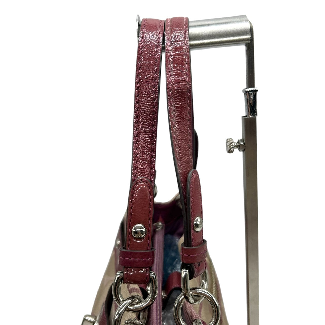 コーチ COACH ペネロピ オプティック シグネチャー トートバッグ ハンドバッグ F17140 サテンキャンバス パテントレザー パープル ボルドー ターンロック チェーンハンドル レディース 肩掛け 軽量 鞄 カバン カジュアル デイリーユース s81