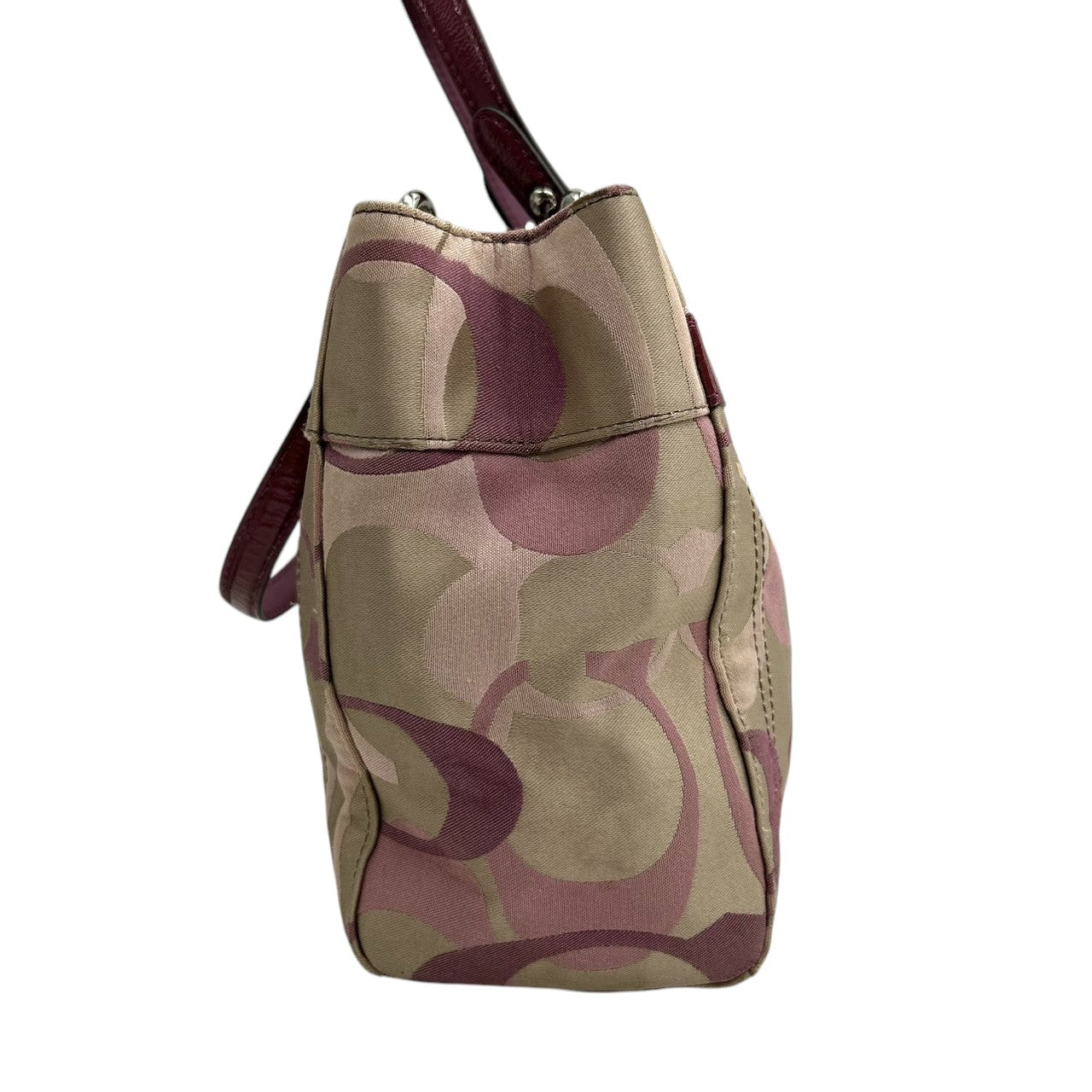 コーチ COACH ペネロピ オプティック シグネチャー トートバッグ ハンドバッグ F17140 サテンキャンバス パテントレザー パープル ボルドー ターンロック チェーンハンドル レディース 肩掛け 軽量 鞄 カバン カジュアル デイリーユース s81