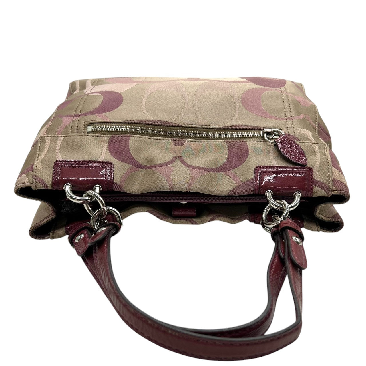 コーチ COACH ペネロピ オプティック シグネチャー トートバッグ ハンドバッグ F17140 サテンキャンバス パテントレザー パープル ボルドー ターンロック チェーンハンドル レディース 肩掛け 軽量 鞄 カバン カジュアル デイリーユース s81