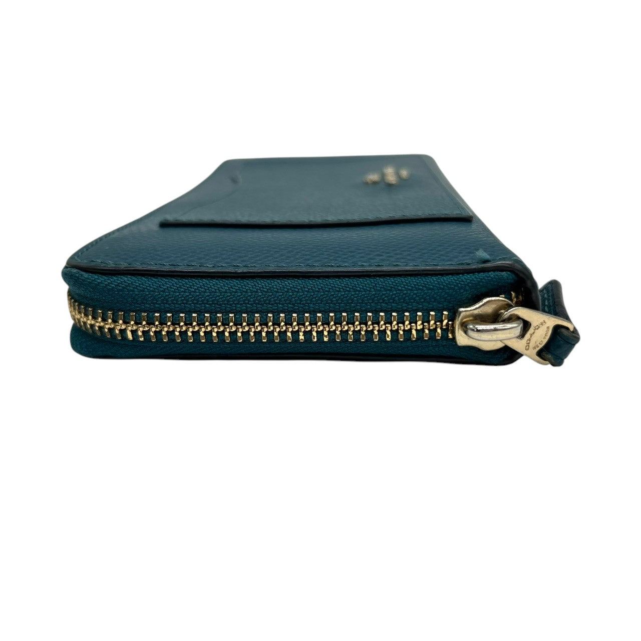 美品 コーチ COACH 長財布 アコーディオンジップ ラウンドファスナー F54007 レザー 本革 ブルー 青 ティール 馬車ロゴ ゴールド金具 大容量 多機能 レディース メンズ ユニセックス ウォレット プレゼント M4