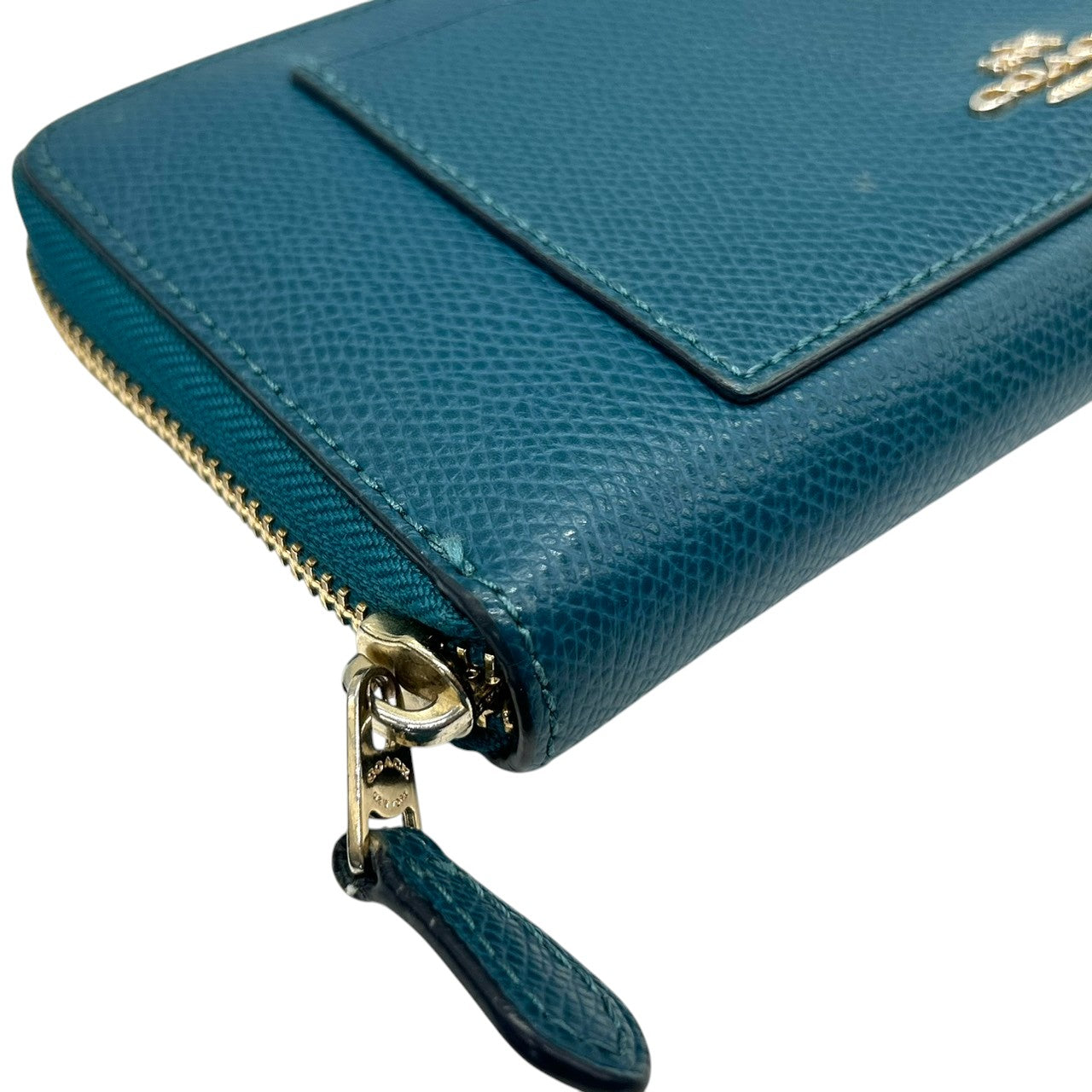 美品 コーチ COACH 長財布 アコーディオンジップ ラウンドファスナー F54007 レザー 本革 ブルー 青 ティール 馬車ロゴ ゴールド金具 大容量 多機能 レディース メンズ ユニセックス ウォレット プレゼント M4
