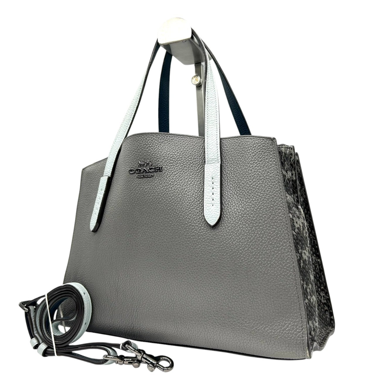 コーチ COACH 2WAY ハンドバッグ ショルダーバッグ 型押しレザー 31740 グレー ブルー 水色 バイカラー 斜め掛け可 クロスボディ 自立可 フォーマル レディース 鞄 カバン 通勤 通学 s95