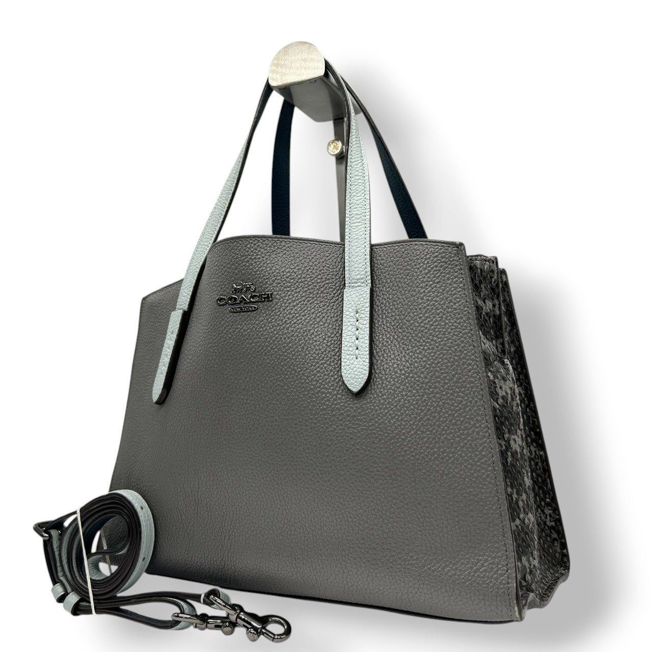 コーチ COACH 2WAY ハンドバッグ ショルダーバッグ 型押しレザー 31740 グレー ブルー 水色 バイカラー 斜め掛け可 クロスボディ 自立可 フォーマル レディース 鞄 カバン 通勤 通学 s95