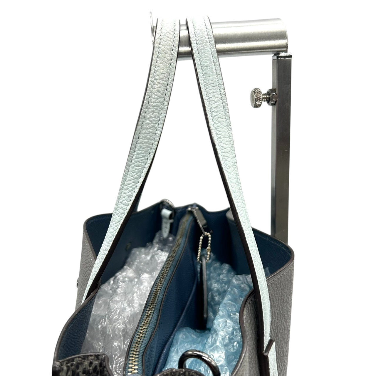 コーチ COACH 2WAY ハンドバッグ ショルダーバッグ 型押しレザー 31740 グレー ブルー 水色 バイカラー 斜め掛け可 クロスボディ 自立可 フォーマル レディース 鞄 カバン 通勤 通学 s95
