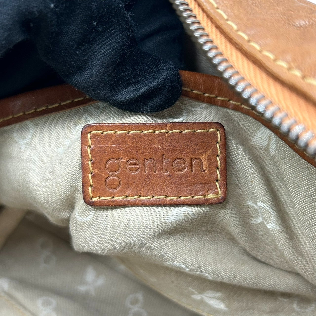 美品 ゲンテン genten ハンドバッグ ミニボストン レザー 本革 ブラウン 茶色 編み込み ステッチ 肩掛け ワンショルダー ナチュラル 経年変化 エイジング レディース 鞄 カバン コンパクト カジュアル U5
