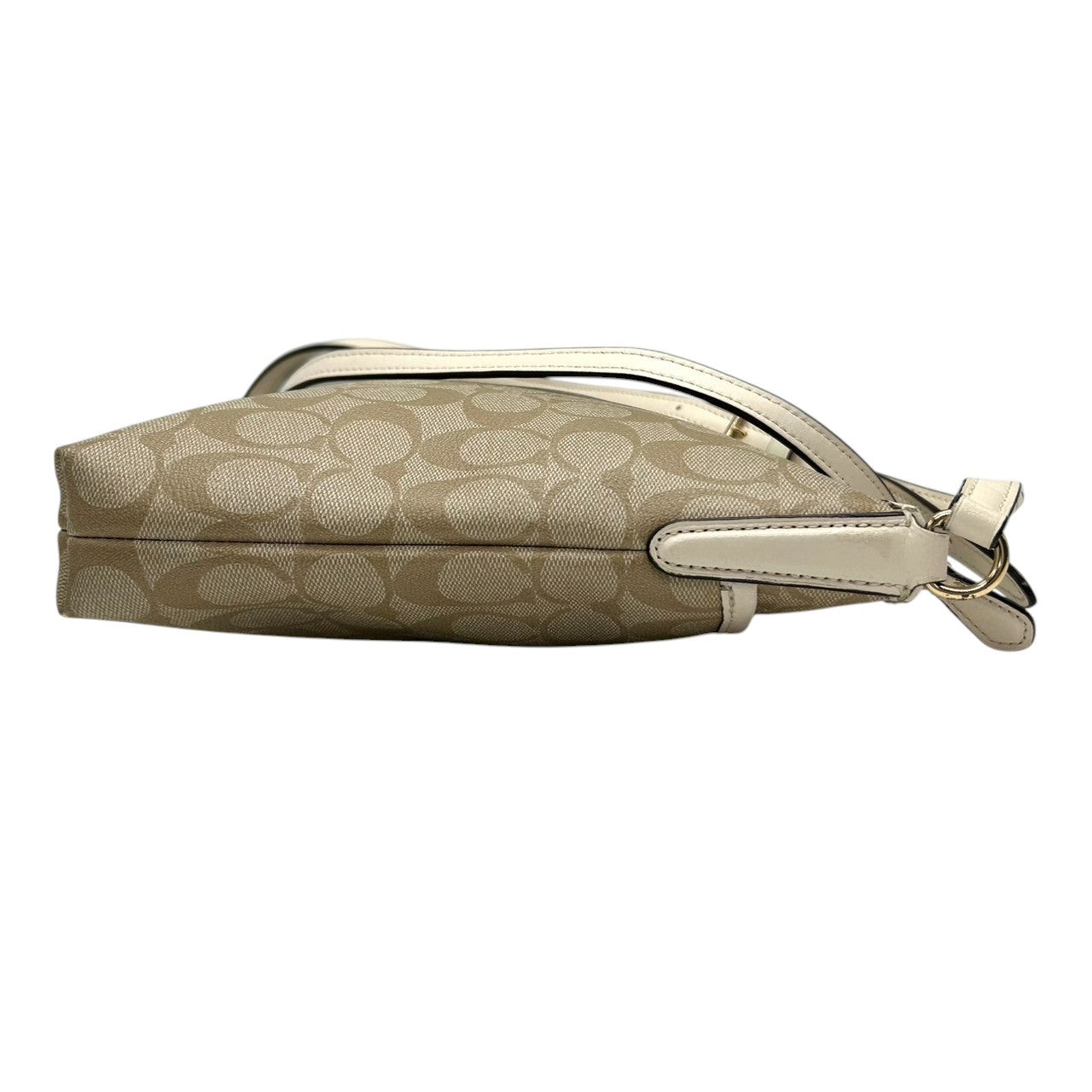 美品 コーチ COACH ショルダーバッグ 斜め掛け可 ファイルバッグ シグネチャー F29210 PVC レザー 本革 ベージュ ホワイト アイボリー 馬車ロゴ ゴールド金具 軽量 薄型 レディース カジュアル 旅行 サブバッグ 鞄 カバン U8