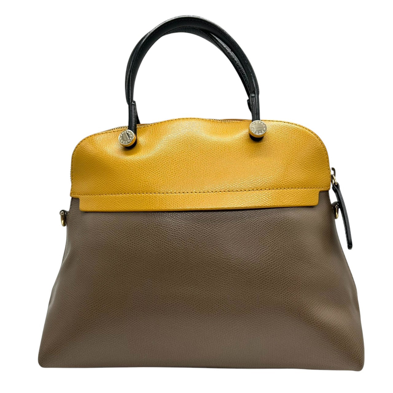 フルラ FURLA 2WAY ハンドバッグ ショルダーバッグ 斜め掛け レザー 本革 カラーブロック マルチカラー イエロー アイボリー ブラック ブラウン パドロック チャーム ゴールド金具 イタリア製 レディース 鞄 カバン レア 希少 デザイン s98