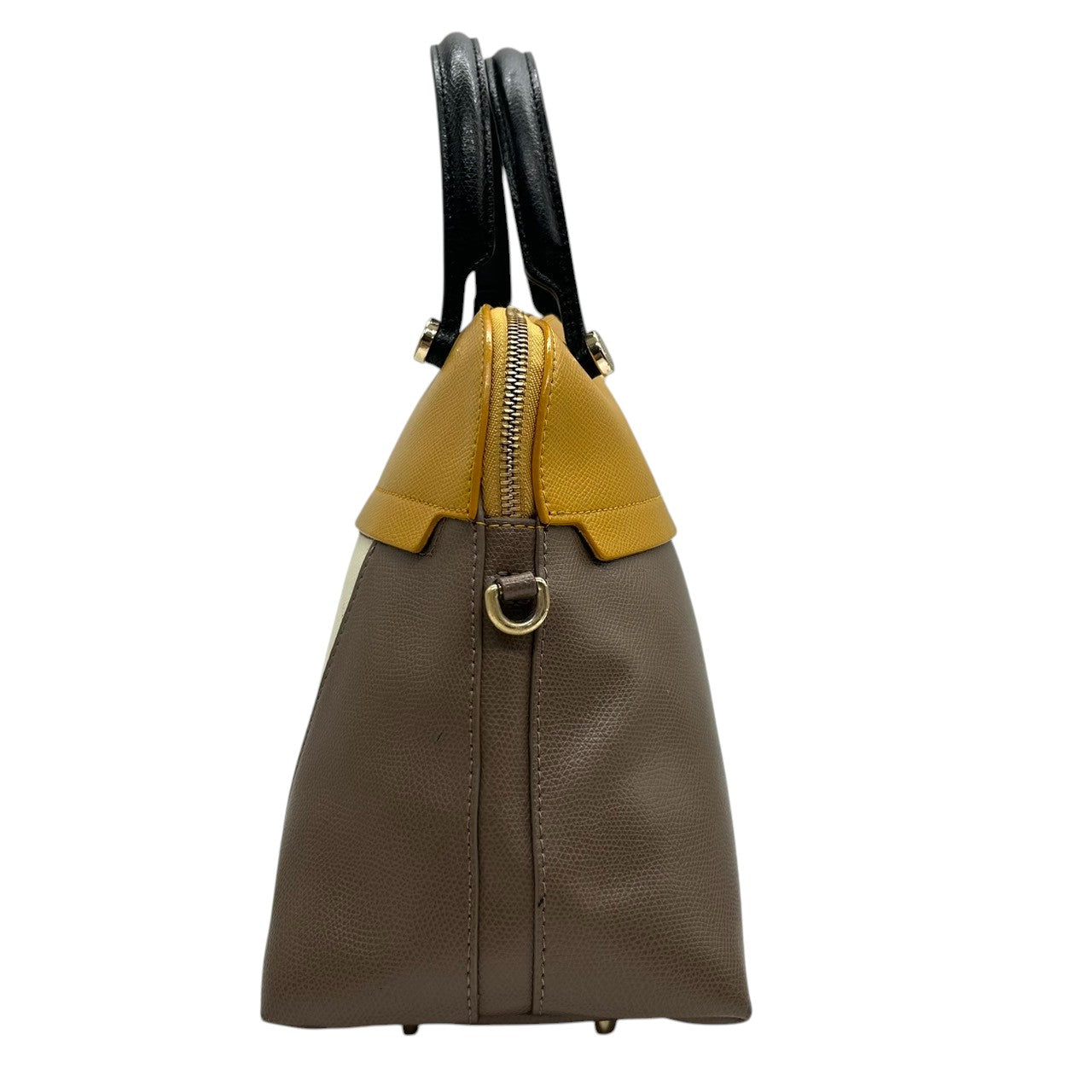 フルラ FURLA 2WAY ハンドバッグ ショルダーバッグ 斜め掛け レザー 本革 カラーブロック マルチカラー イエロー アイボリー ブラック ブラウン パドロック チャーム ゴールド金具 イタリア製 レディース 鞄 カバン レア 希少 デザイン s98
