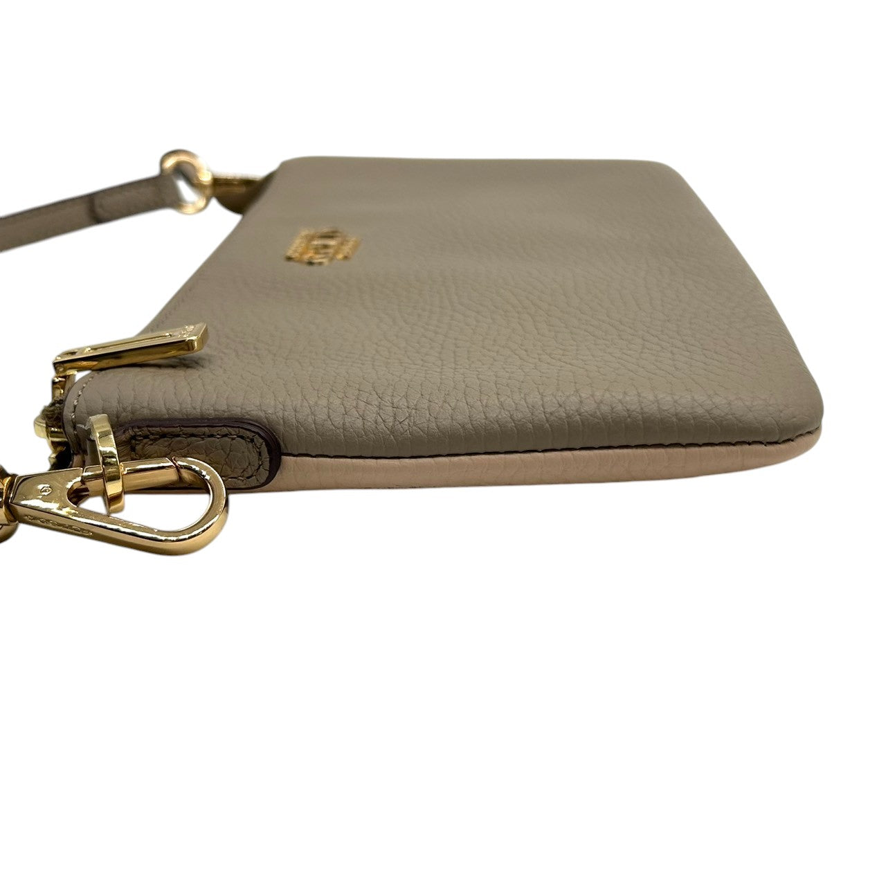 【美品】ココセリュックスゴールド COCOCELUX GOLD ハンドバッグ アクセサリーポーチ クラッチバッグ レザー 本革 シュリンクレザー グレージュ ベージュ ゴールド金具 ロゴ エレガント ラグジュアリー パーティー お出かけ レディース 鞄 s99
