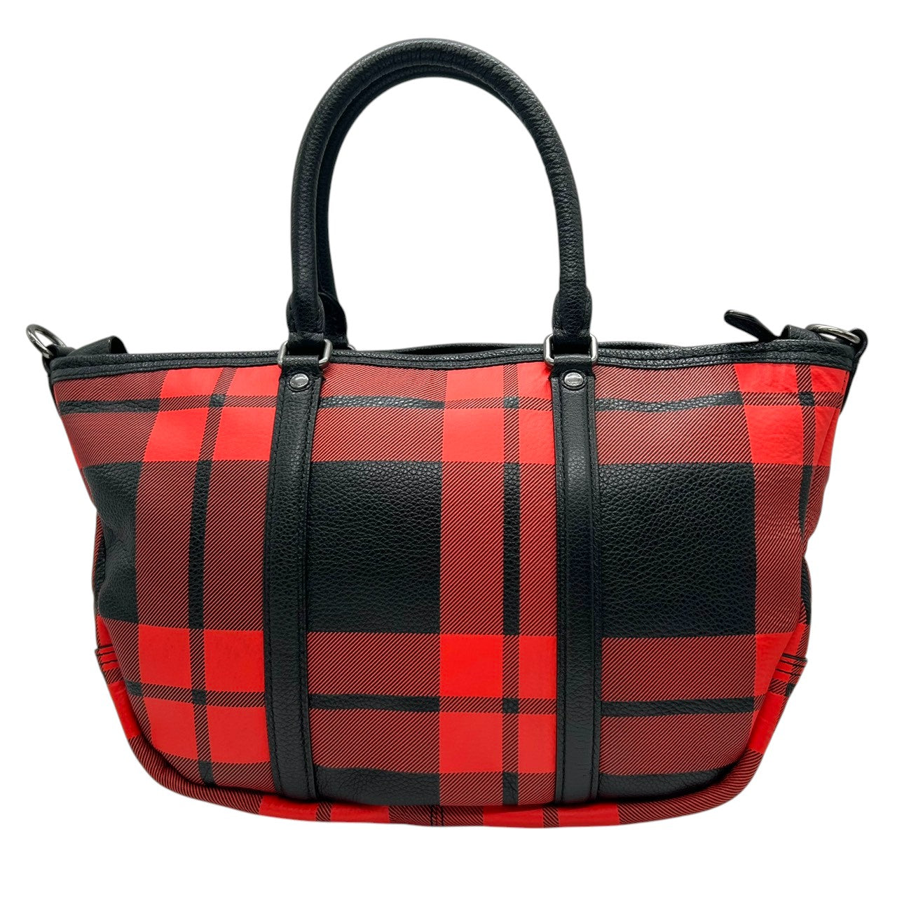 【美品】コーチ COACH 2WAY ハンドバッグ ショルダーバッグ 斜め掛け可 自立可 バッファローチェック チェック柄 レッド ブラック 赤 黒 レザー 本革 36114 カジュアル エレガント クラシック ビンテージ 上品 鞄 カバン レディース U1
