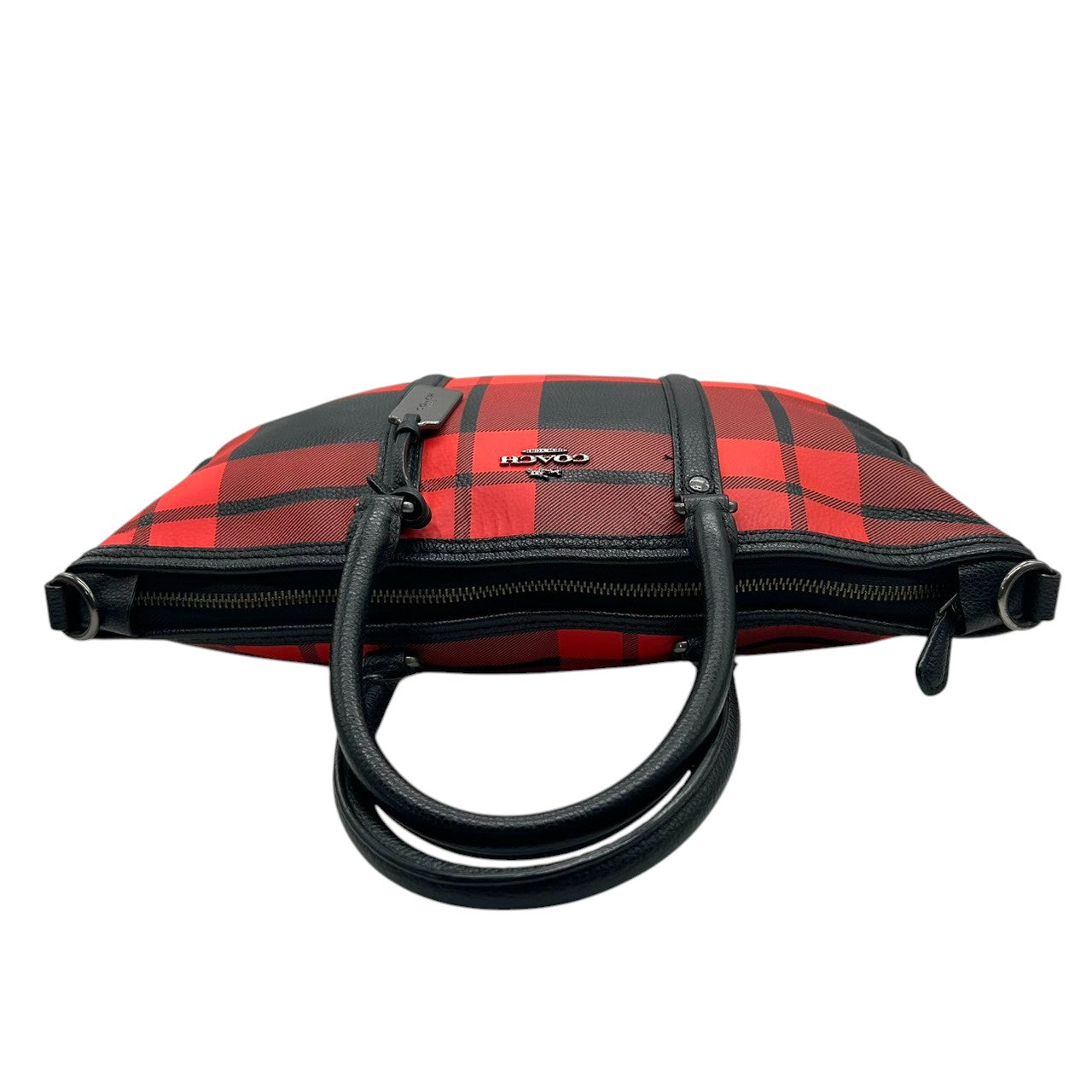 【美品】コーチ COACH 2WAY ハンドバッグ ショルダーバッグ 斜め掛け可 自立可 バッファローチェック チェック柄 レッド ブラック 赤 黒 レザー 本革 36114 カジュアル エレガント クラシック ビンテージ 上品 鞄 カバン レディース U1