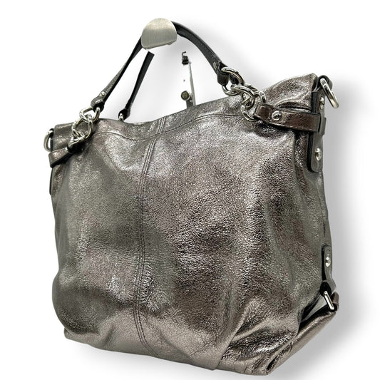 【美品】コーチ COACH アシュレイ メタリック レザー ホーボー ハンドバッグ 手提げ シルバー 銀 ガンメタル チェーン ギャザー ドレープ 本革 パーティー お出かけ ラグジュアリー エレガント レディース 鞄 カバン F17165 H1176 U3