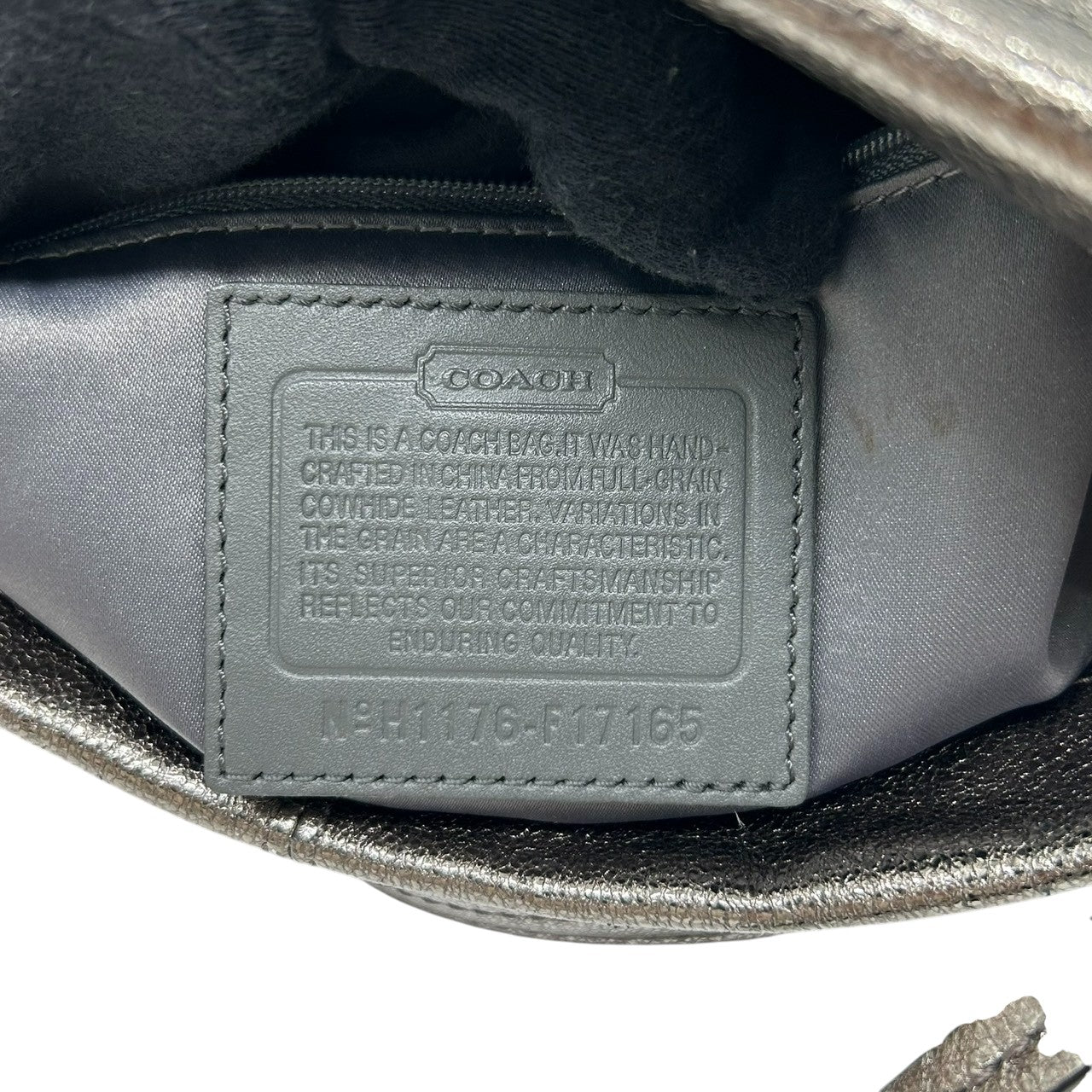 【美品】コーチ COACH アシュレイ メタリック レザー ホーボー ハンドバッグ 手提げ シルバー 銀 ガンメタル チェーン ギャザー ドレープ 本革 パーティー お出かけ ラグジュアリー エレガント レディース 鞄 カバン F17165 H1176 U3