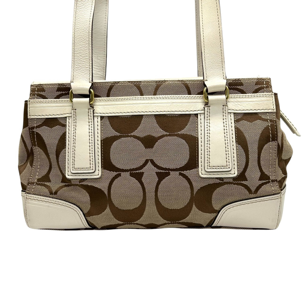 コーチ COACH ハンプトンズ シグネチャー ストライプ ハンドバッグ トートバッグ ターンロック キャンバス レザー ホワイト 白 ベージュ ブラウン ピンク マルチカラー レディース カジュアル お出かけ 普段使い 鞄 カバン 11620 U3