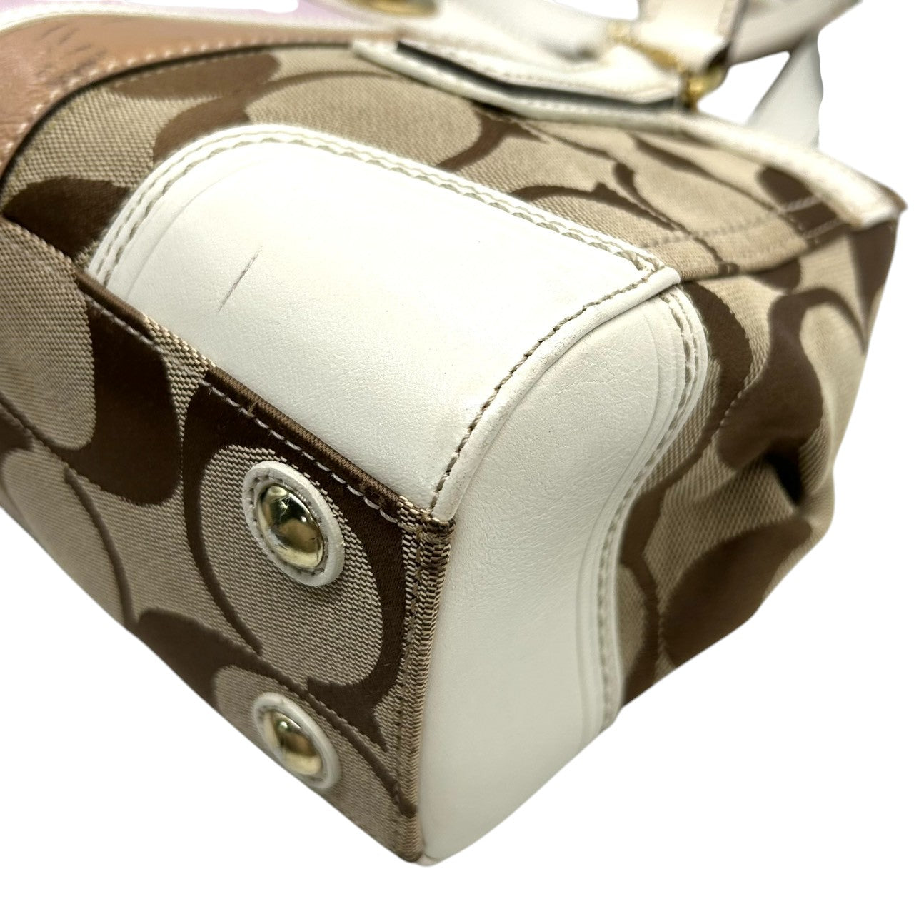 コーチ COACH ハンプトンズ シグネチャー ストライプ ハンドバッグ トートバッグ ターンロック キャンバス レザー ホワイト 白 ベージュ ブラウン ピンク マルチカラー レディース カジュアル お出かけ 普段使い 鞄 カバン 11620 U3