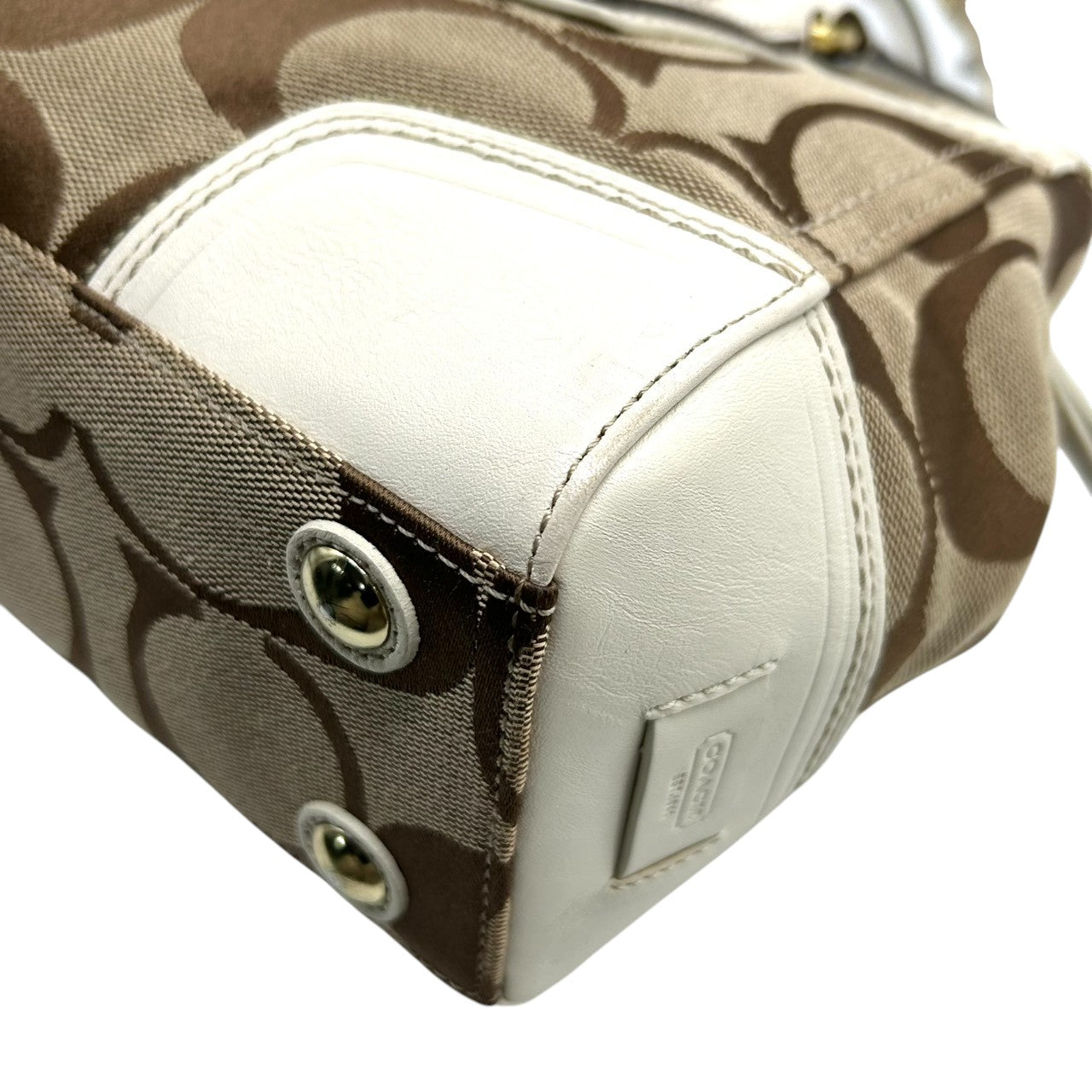 コーチ COACH ハンプトンズ シグネチャー ストライプ ハンドバッグ トートバッグ ターンロック キャンバス レザー ホワイト 白 ベージュ ブラウン ピンク マルチカラー レディース カジュアル お出かけ 普段使い 鞄 カバン 11620 U3