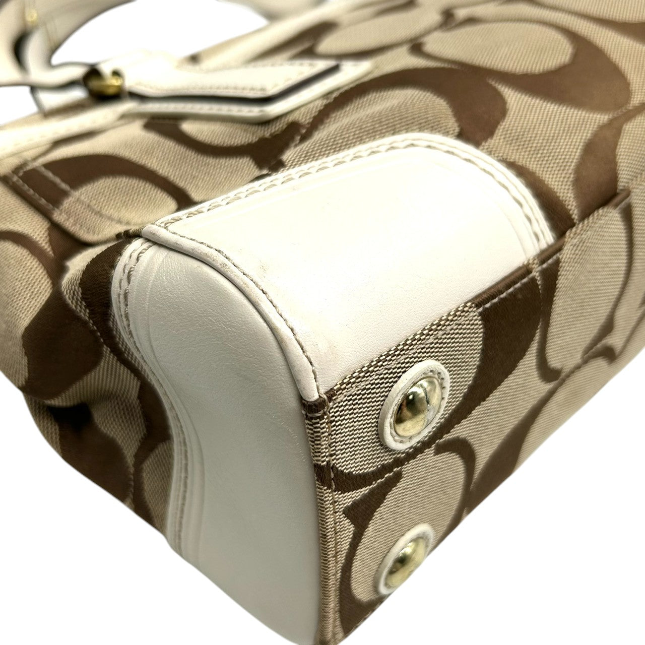 コーチ COACH ハンプトンズ シグネチャー ストライプ ハンドバッグ トートバッグ ターンロック キャンバス レザー ホワイト 白 ベージュ ブラウン ピンク マルチカラー レディース カジュアル お出かけ 普段使い 鞄 カバン 11620 U3