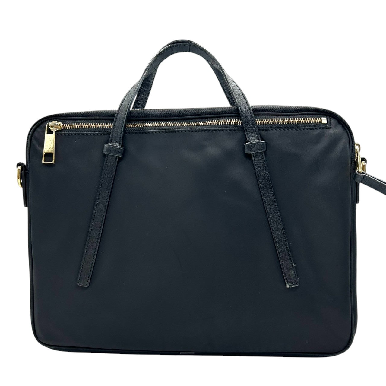 【美品】マークジェイコブス MARC JACOBS PCケース PCバッグ ブリーフケース 2WAY ショルダーバッグ ナイロン レザー ブラック 黒 ゴールドロゴ 軽量 薄型 スリム A4 ノートパソコン 通勤 通学 ビジネス 社外ストラップ付 U3
