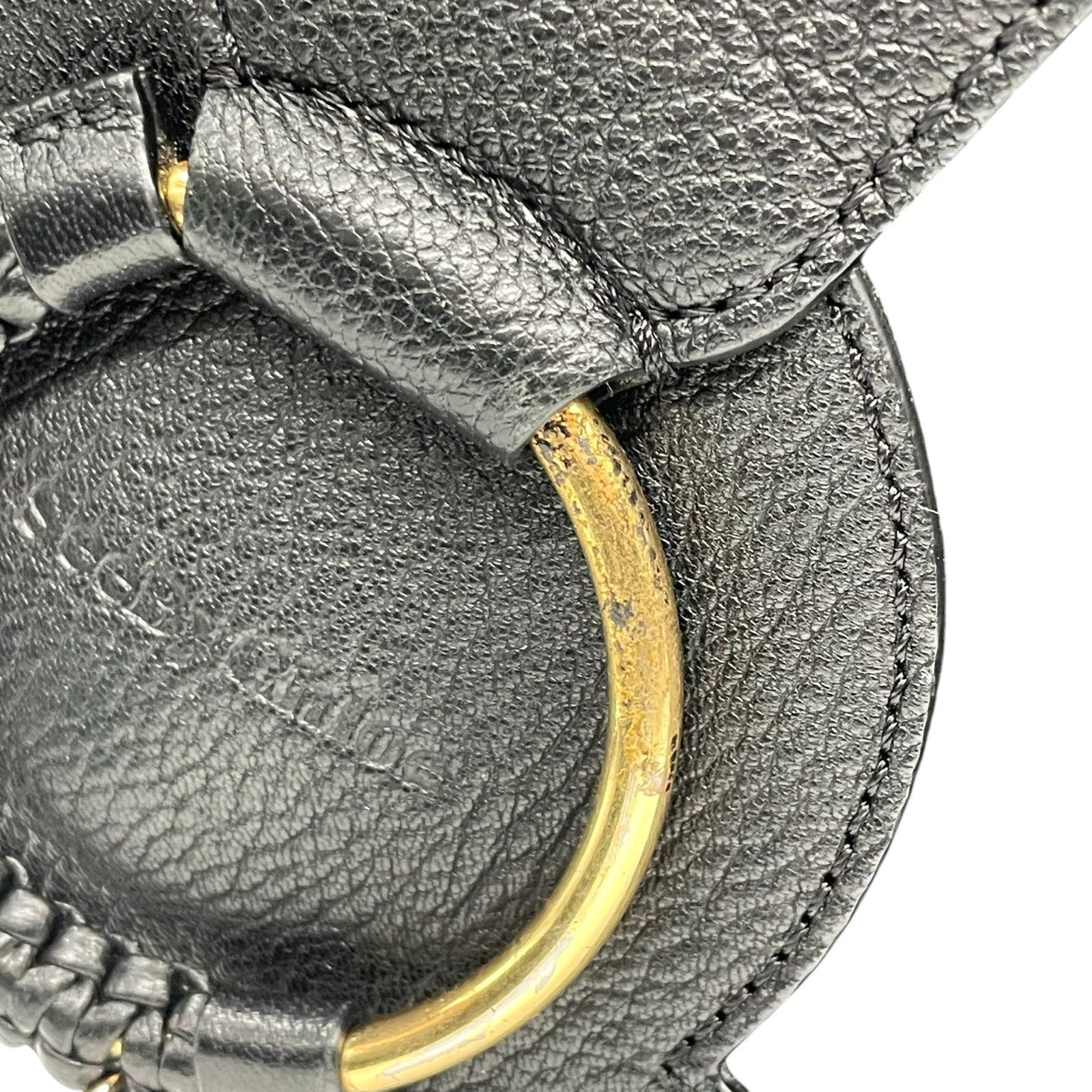 【美品】シーバイクロエ See By Chloe HANA ハナ ショルダーバッグ 斜め掛け ポシェット スエード レザー 異素材 ブラック 黒 ゴールド金具 リング 編み込み チャーム アコーディオン レディース 鞄 カバン K6