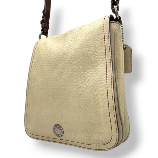 【良品】コーチ COACH シボ革 レザー ショルダーバッグ 斜め掛け クロスボディ アイボリー パープル ステッチ 本革 9382 ビンテージ クラシック レトロ カジュアル デイリー レディース 鞄 カバン U12