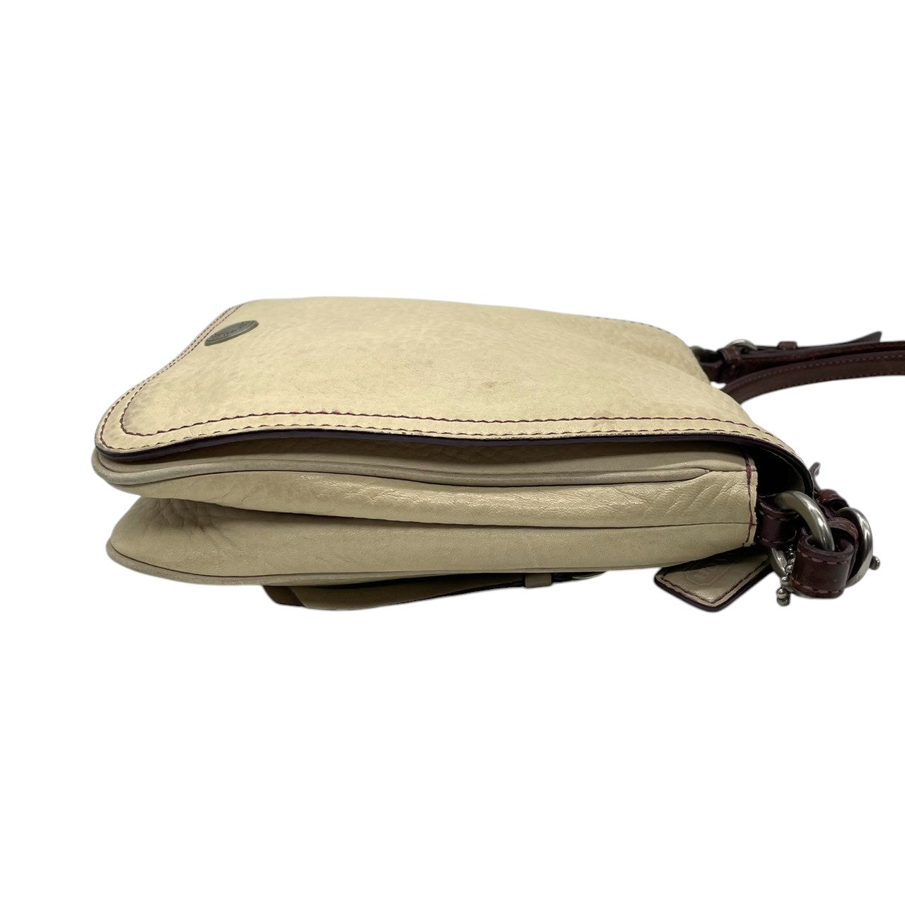 【良品】コーチ COACH シボ革 レザー ショルダーバッグ 斜め掛け クロスボディ アイボリー パープル ステッチ 本革 9382 ビンテージ クラシック レトロ カジュアル デイリー レディース 鞄 カバン U12