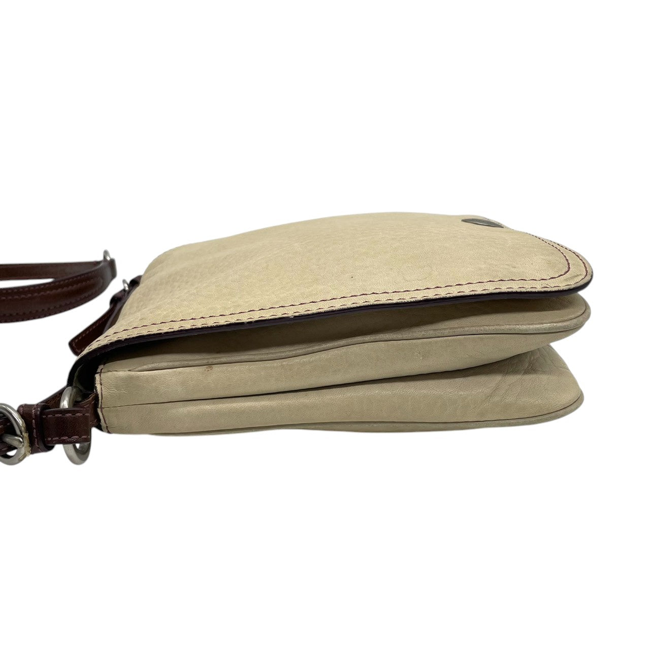 【良品】コーチ COACH シボ革 レザー ショルダーバッグ 斜め掛け クロスボディ アイボリー パープル ステッチ 本革 9382 ビンテージ クラシック レトロ カジュアル デイリー レディース 鞄 カバン U12