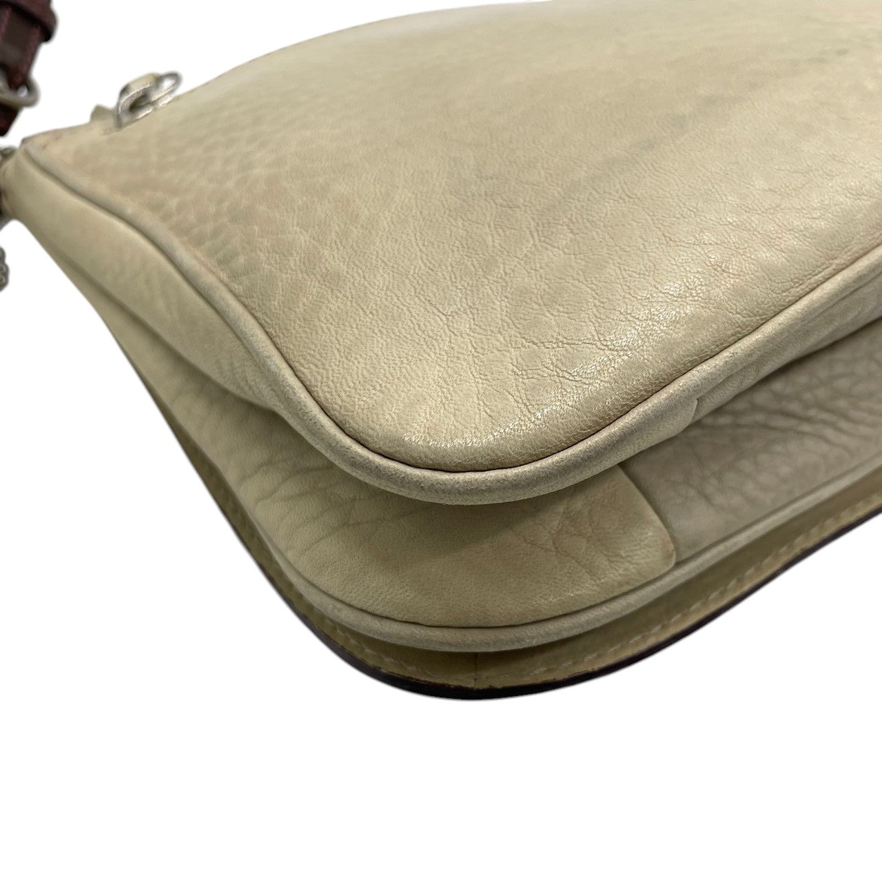 【良品】コーチ COACH シボ革 レザー ショルダーバッグ 斜め掛け クロスボディ アイボリー パープル ステッチ 本革 9382 ビンテージ クラシック レトロ カジュアル デイリー レディース 鞄 カバン U12