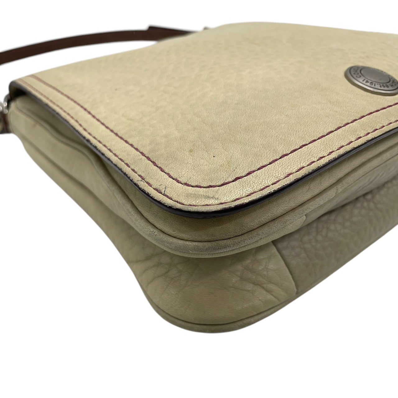 【良品】コーチ COACH シボ革 レザー ショルダーバッグ 斜め掛け クロスボディ アイボリー パープル ステッチ 本革 9382 ビンテージ クラシック レトロ カジュアル デイリー レディース 鞄 カバン U12
