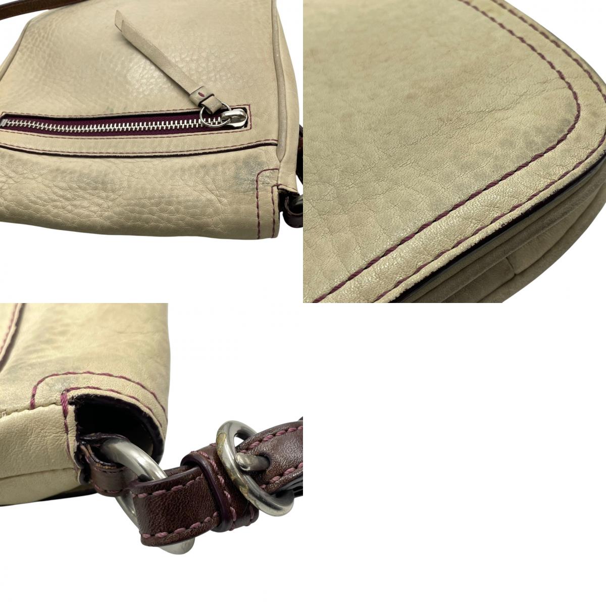 【良品】コーチ COACH シボ革 レザー ショルダーバッグ 斜め掛け クロスボディ アイボリー パープル ステッチ 本革 9382 ビンテージ クラシック レトロ カジュアル デイリー レディース 鞄 カバン U12