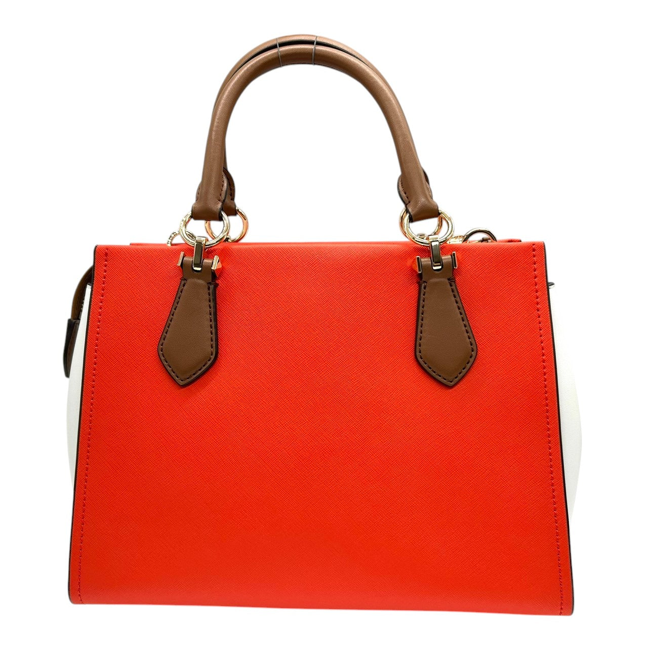 【未使用級】マイケルコース Michael Kors ハンドバッグ ショルダーバッグ 2WAY 斜め掛け PVC レザー バイカラー レッド 赤 ホワイト 白 ブラウン 茶色 ゴールド金具 自立可 レディース 鞄 カバン サッチェル トリコロール s7