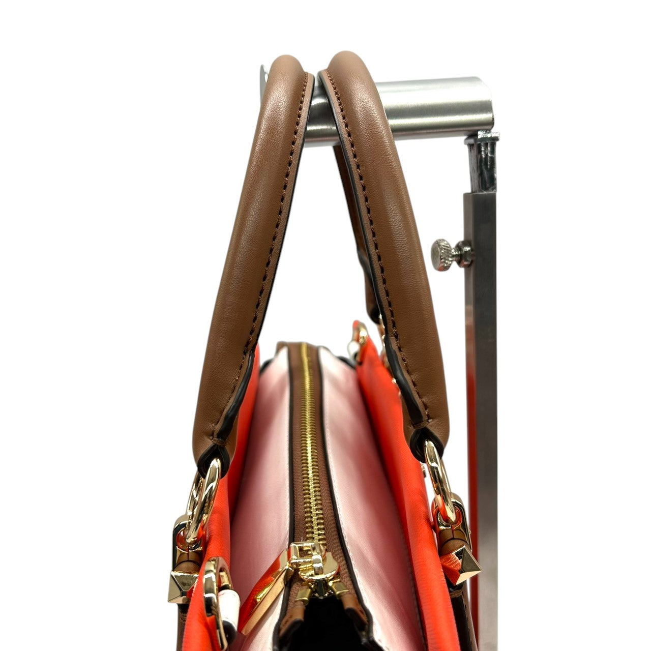 【未使用級】マイケルコース Michael Kors ハンドバッグ ショルダーバッグ 2WAY 斜め掛け PVC レザー バイカラー レッド 赤 ホワイト 白 ブラウン 茶色 ゴールド金具 自立可 レディース 鞄 カバン サッチェル トリコロール s7
