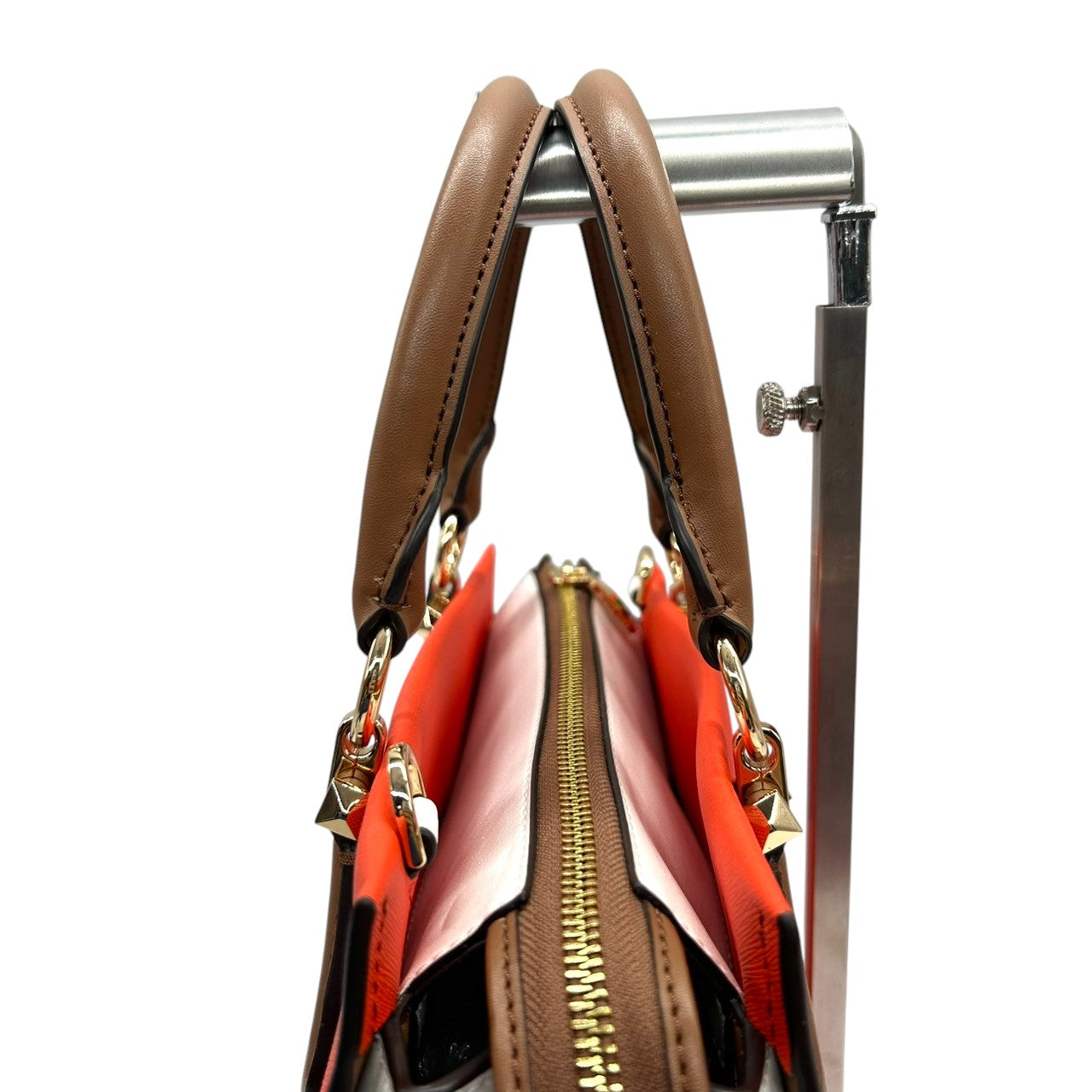 【未使用級】マイケルコース Michael Kors ハンドバッグ ショルダーバッグ 2WAY 斜め掛け PVC レザー バイカラー レッド 赤 ホワイト 白 ブラウン 茶色 ゴールド金具 自立可 レディース 鞄 カバン サッチェル トリコロール s7