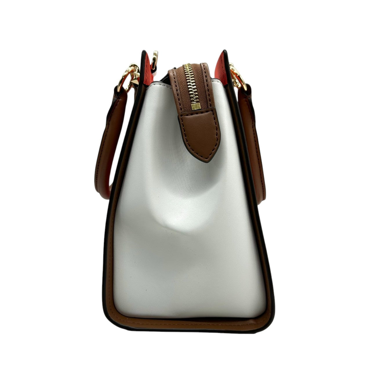 【未使用級】マイケルコース Michael Kors ハンドバッグ ショルダーバッグ 2WAY 斜め掛け PVC レザー バイカラー レッド 赤 ホワイト 白 ブラウン 茶色 ゴールド金具 自立可 レディース 鞄 カバン サッチェル トリコロール s7