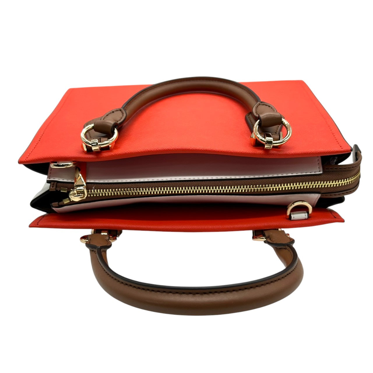 【未使用級】マイケルコース Michael Kors ハンドバッグ ショルダーバッグ 2WAY 斜め掛け PVC レザー バイカラー レッド 赤 ホワイト 白 ブラウン 茶色 ゴールド金具 自立可 レディース 鞄 カバン サッチェル トリコロール s7