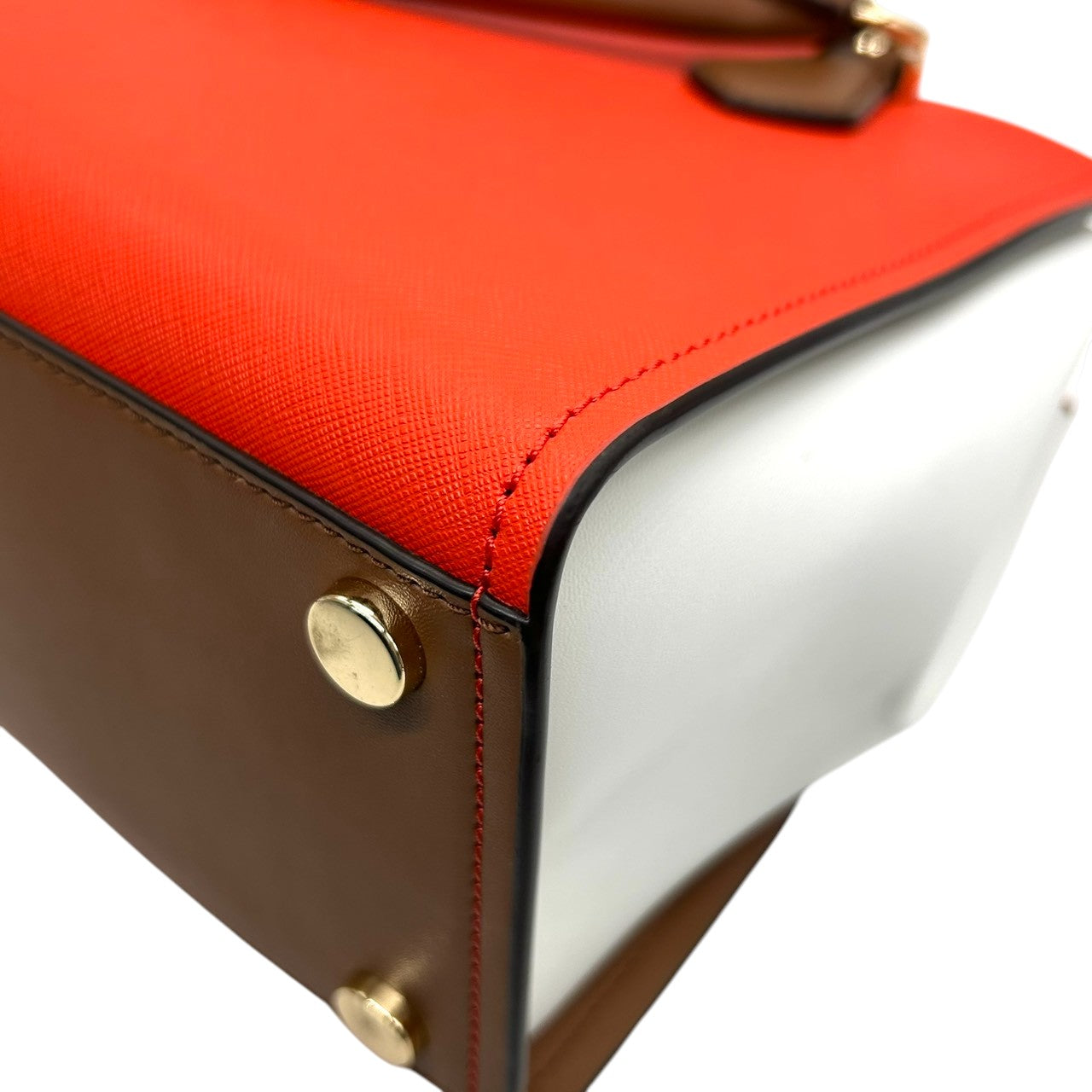 【未使用級】マイケルコース Michael Kors ハンドバッグ ショルダーバッグ 2WAY 斜め掛け PVC レザー バイカラー レッド 赤 ホワイト 白 ブラウン 茶色 ゴールド金具 自立可 レディース 鞄 カバン サッチェル トリコロール s7