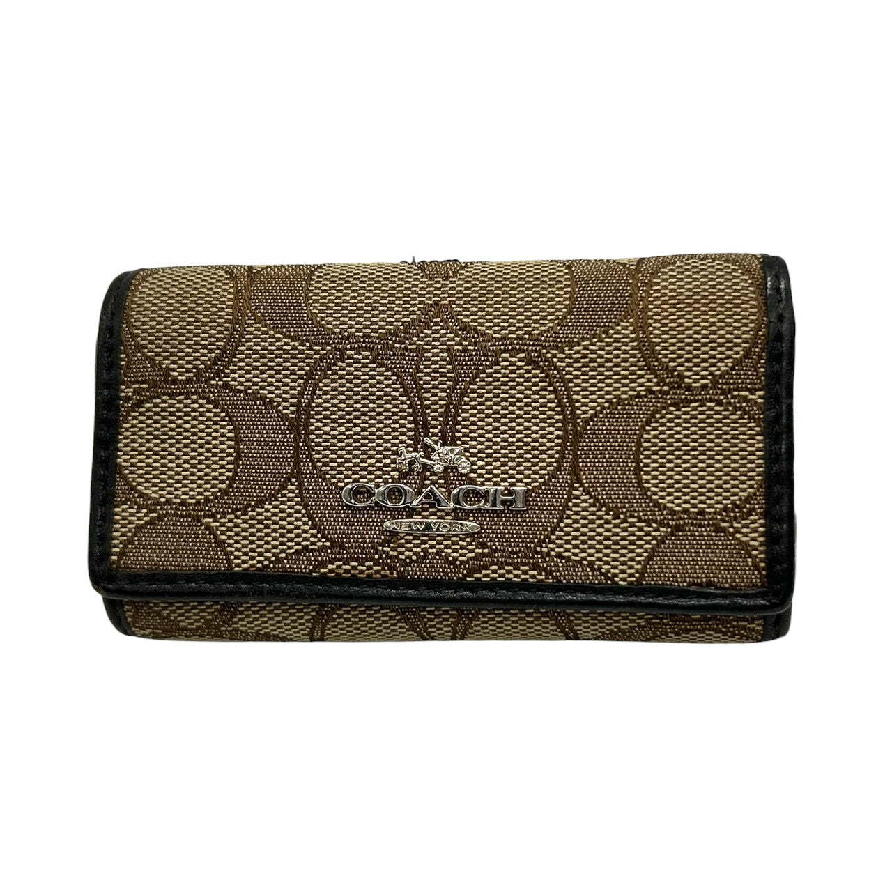 【良品】コーチ COACH シグネチャー キーケース 5連 鍵入れ スマートキー キャンバス レザー 本革 ブラウン 茶色 ダークブラウン シルバー金具 ロゴ 普段使い ビジネス 通勤 通学 メンズ レディース ユニセックス 男女兼用 小物 定番 人気 M4