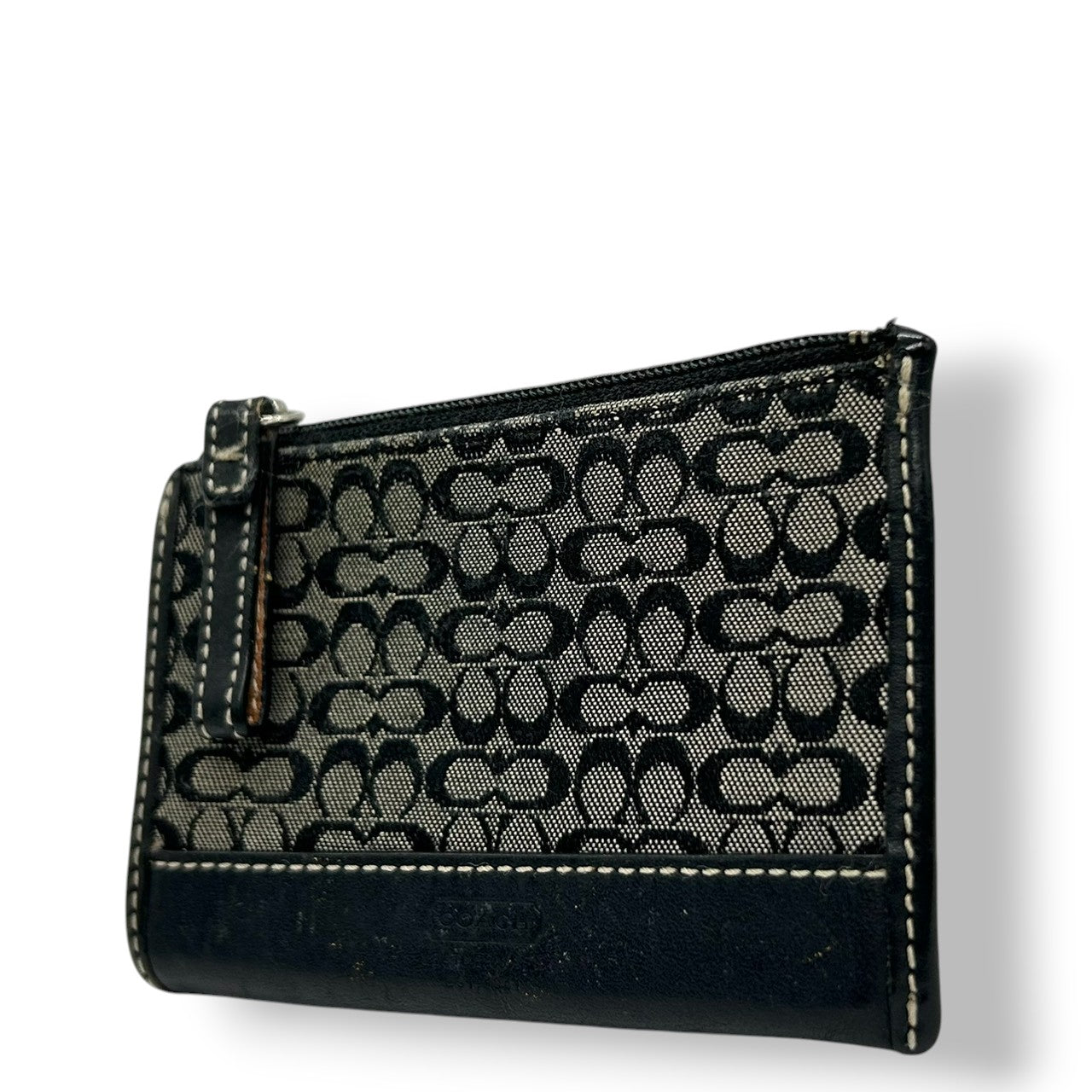 【良品】コーチ COACH ミニシグネチャー コインケース 小銭入れ ミニポーチ キーリング付き キャンバス レザー ブラック 黒 グレー シルバー金具 小物入れ メンズ レディース ユニセックス コンパクト 軽量 s3