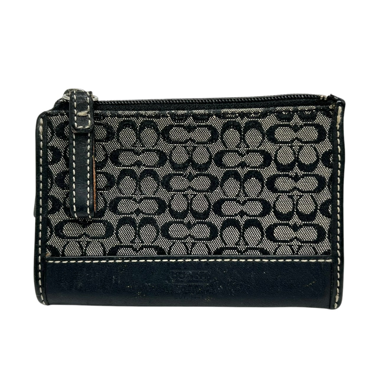【良品】コーチ COACH ミニシグネチャー コインケース 小銭入れ ミニポーチ キーリング付き キャンバス レザー ブラック 黒 グレー シルバー金具 小物入れ メンズ レディース ユニセックス コンパクト 軽量 s3