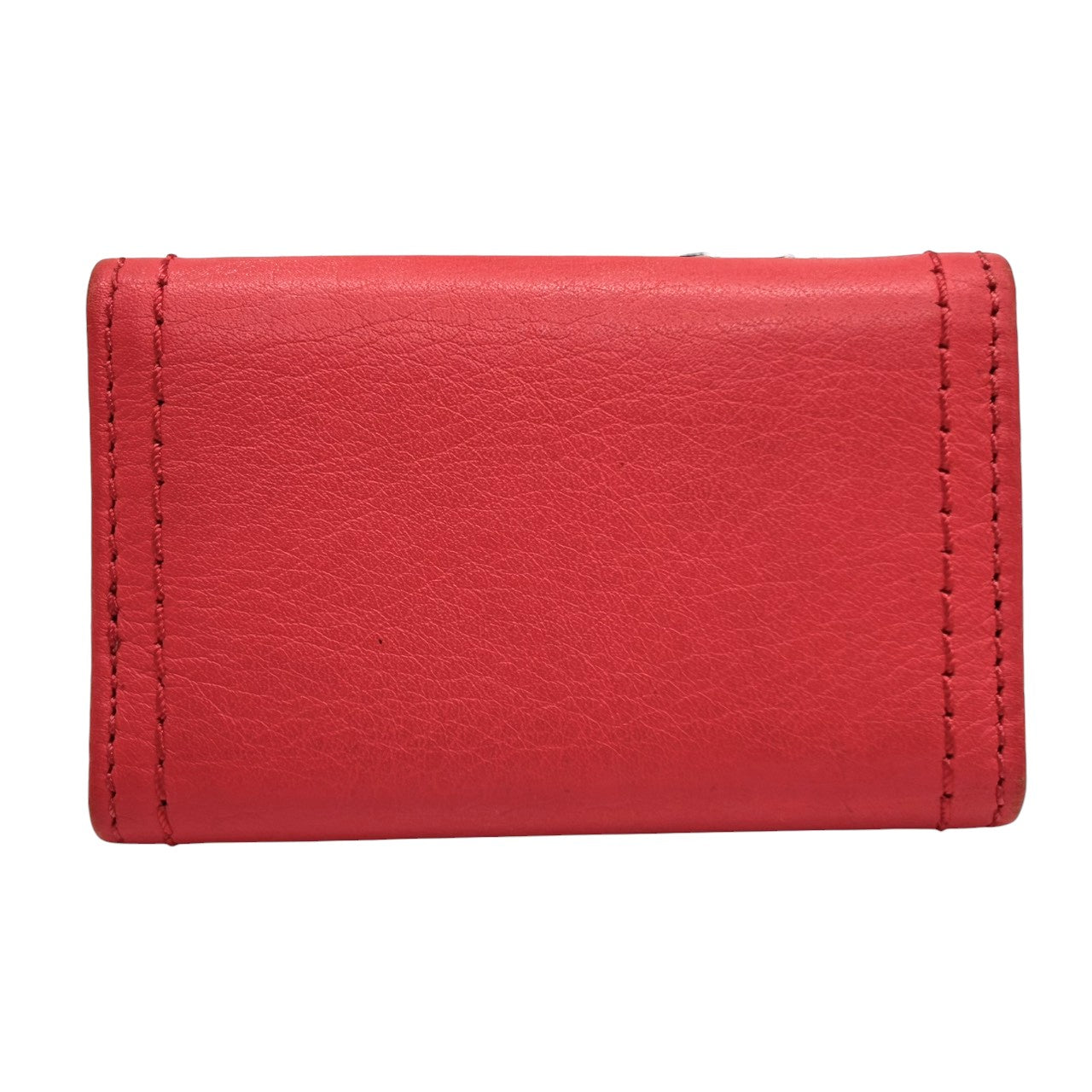 【美品】コーチ COACH キーケース 6連 鍵入れ レザー 本革 ピンク レッド 赤 ビビッドカラー シルバー金具 ロゴ ステッチ コンパクト 軽量 レディース 普段使い ビジネス 小物 ギフト プレゼント M4