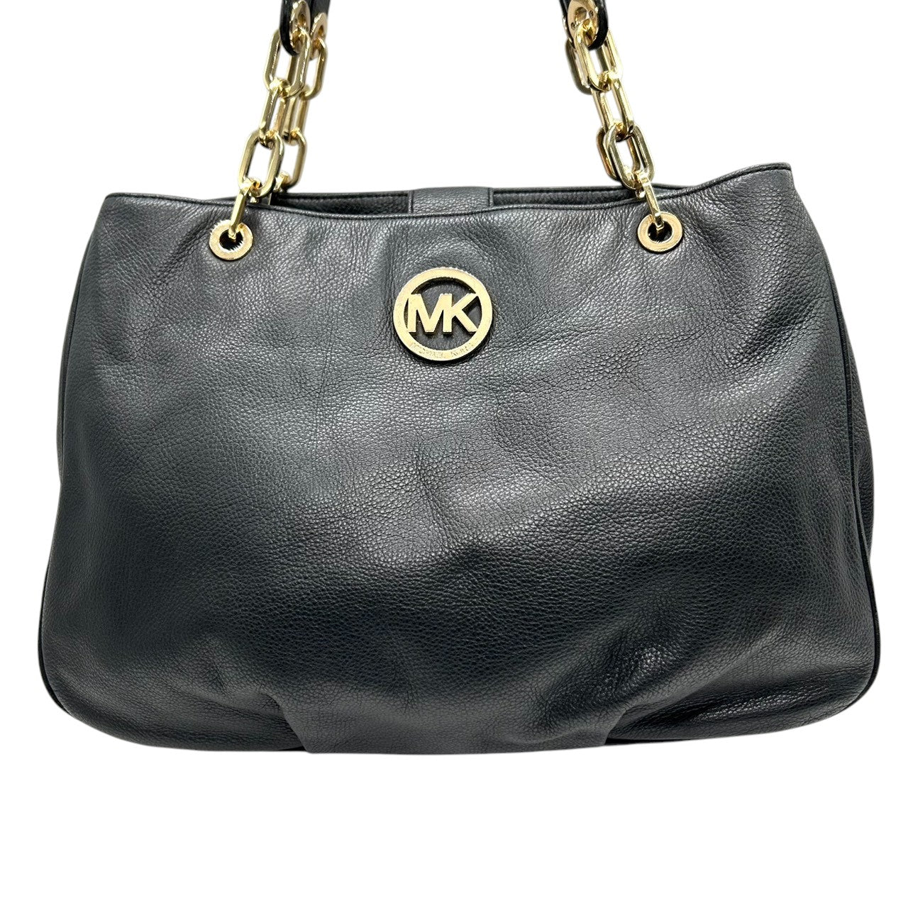 【美品】マイケルコース Michael Kors トートバッグ ショルダーバッグ 肩掛け チェーン レザー 本革 ブラック 黒 ゴールド金具 MKロゴ サークルロゴ A4収納可 大容量 エレガント 通勤 通学 ビジネス レディース 鞄 カバン s3