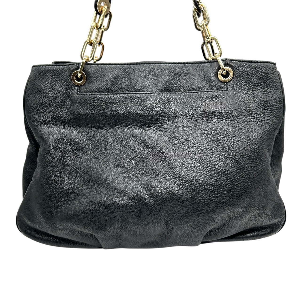 【美品】マイケルコース Michael Kors トートバッグ ショルダーバッグ 肩掛け チェーン レザー 本革 ブラック 黒 ゴールド金具 MKロゴ サークルロゴ A4収納可 大容量 エレガント 通勤 通学 ビジネス レディース 鞄 カバン s3
