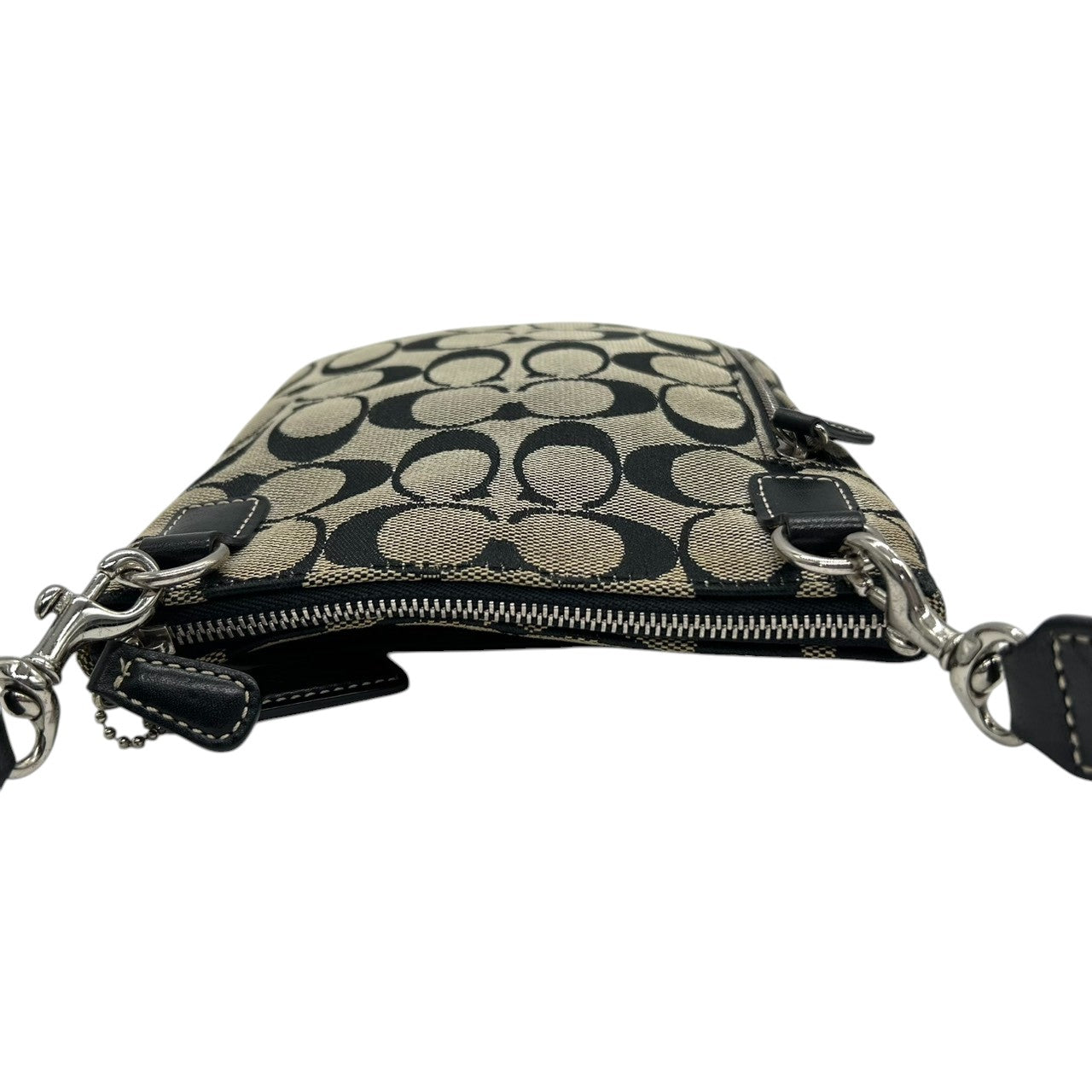 【良品】コーチ COACH シグネチャー ショルダーバッグ サコッシュ ポシェット 斜め掛け クロスボディ キャンバス レザー ブラック 黒 グレー 縦型 スリム 薄型 軽量 メンズ レディース ユニセックス 鞄 カバン 旅行 散歩 s2