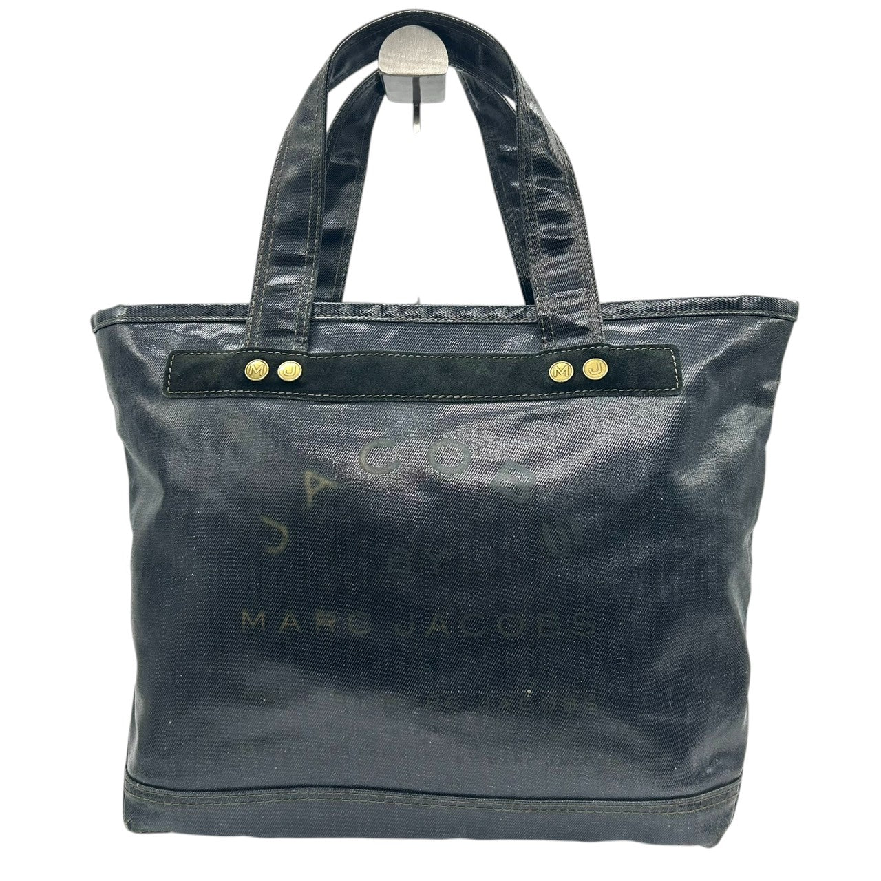 【良品】マークジェイコブス MARC JACOBS トートバッグ ワンショルダー PVC スエード ネイビー 紺 デニム調 スタッズ A4収納可 大容量 軽量 カジュアル 通学 通勤 レディース メンズ ユニセックス 鞄 カバン s8