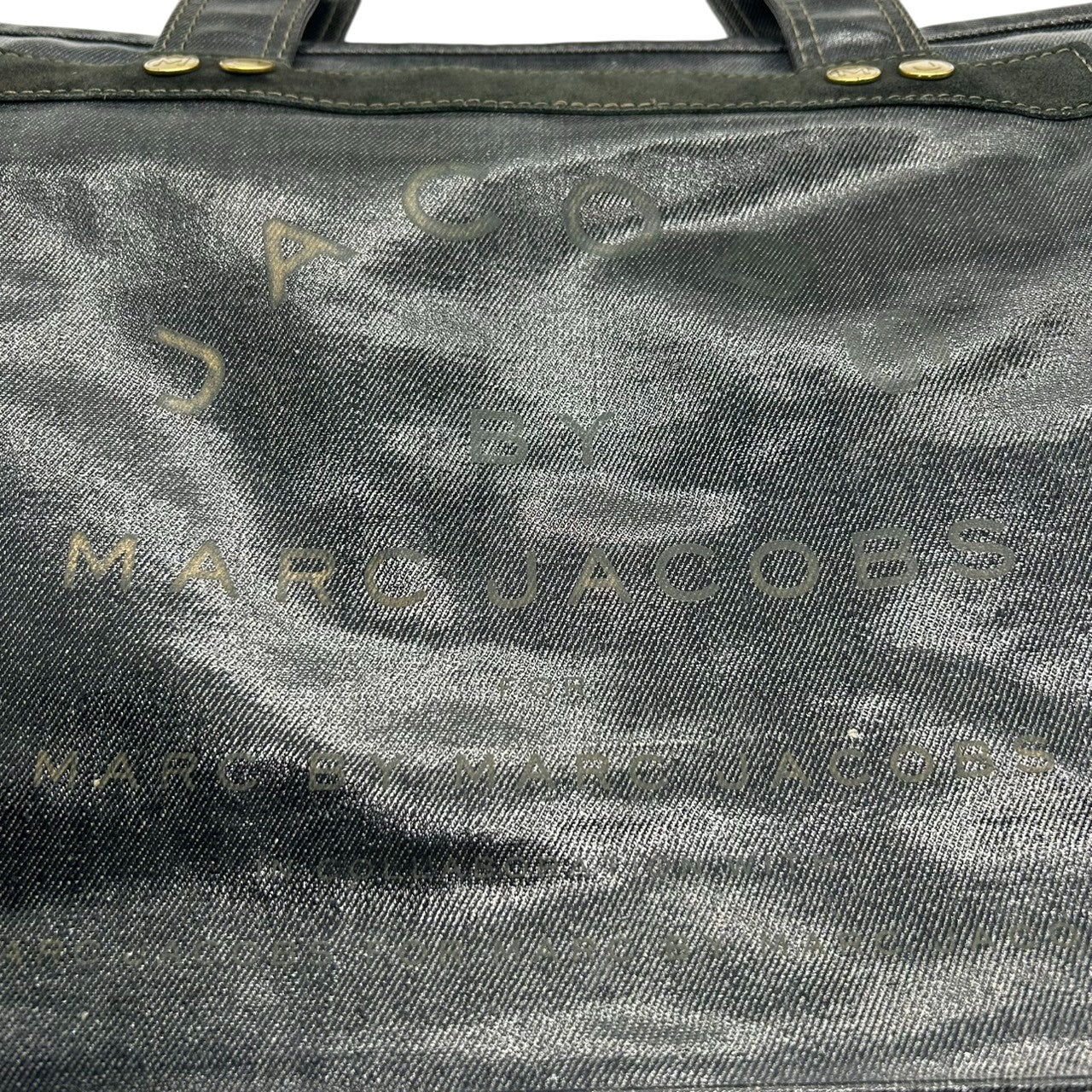 【良品】マークジェイコブス MARC JACOBS トートバッグ ワンショルダー PVC スエード ネイビー 紺 デニム調 スタッズ A4収納可 大容量 軽量 カジュアル 通学 通勤 レディース メンズ ユニセックス 鞄 カバン s8