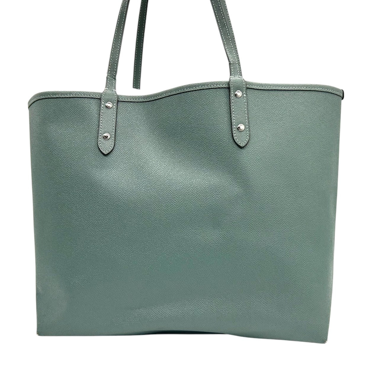 【良品】コーチ COACH シティ トートバッグ ショルダーバッグ 肩掛け リバーシブル PVC レザー シグネチャー グリーン 緑 ミント A4収納可 大容量 軽量 通勤 通学 ビジネス レディース 鞄 カバン s8