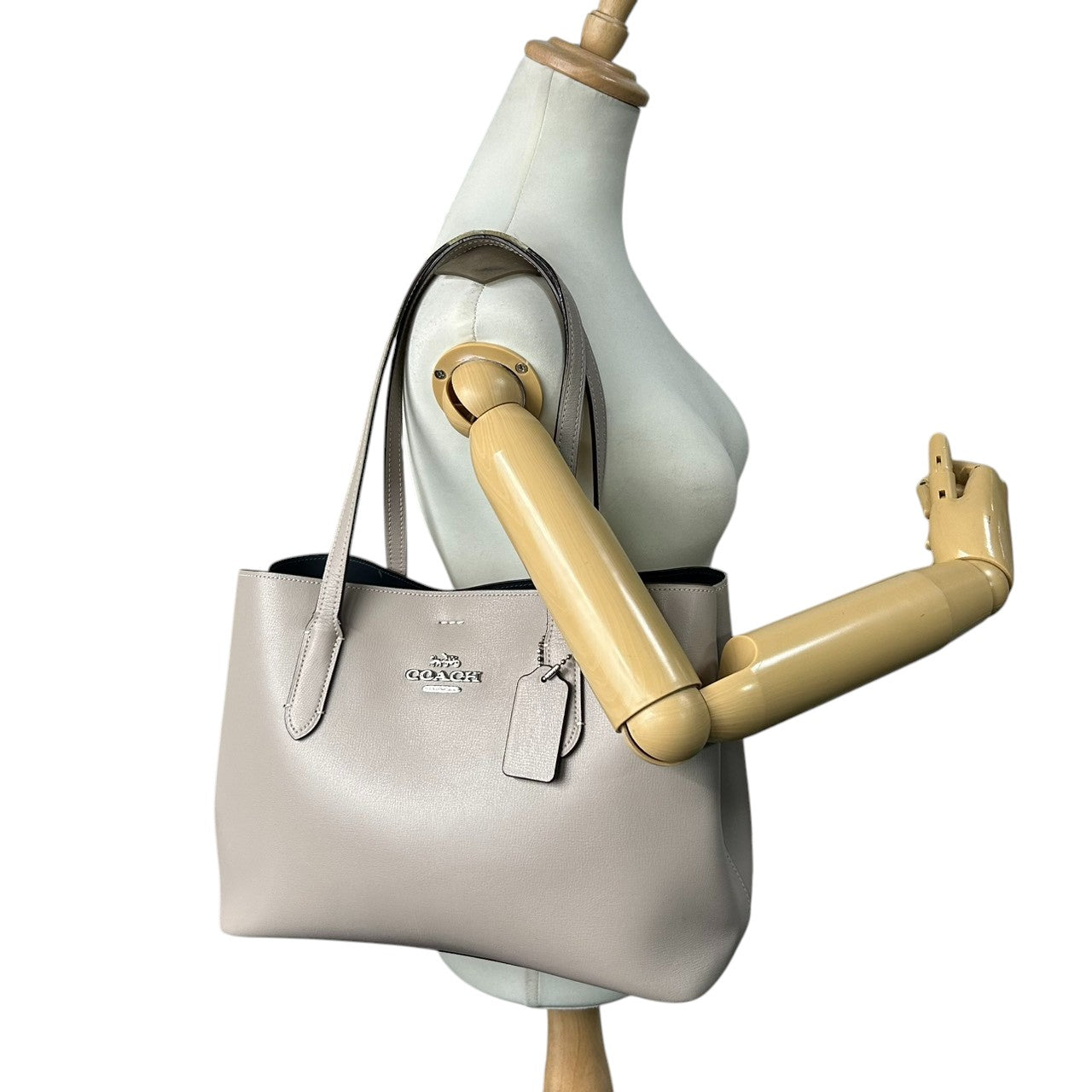 【良品】コーチ COACH アベニュー トートバッグ ショルダーバッグ 2WAY 斜め掛け 肩掛け A4収納可 大容量 レザー 本革 グレー グレージュ ダブルフェイス 軽量 通勤 通学 ビジネス レディース 鞄 カバン s7