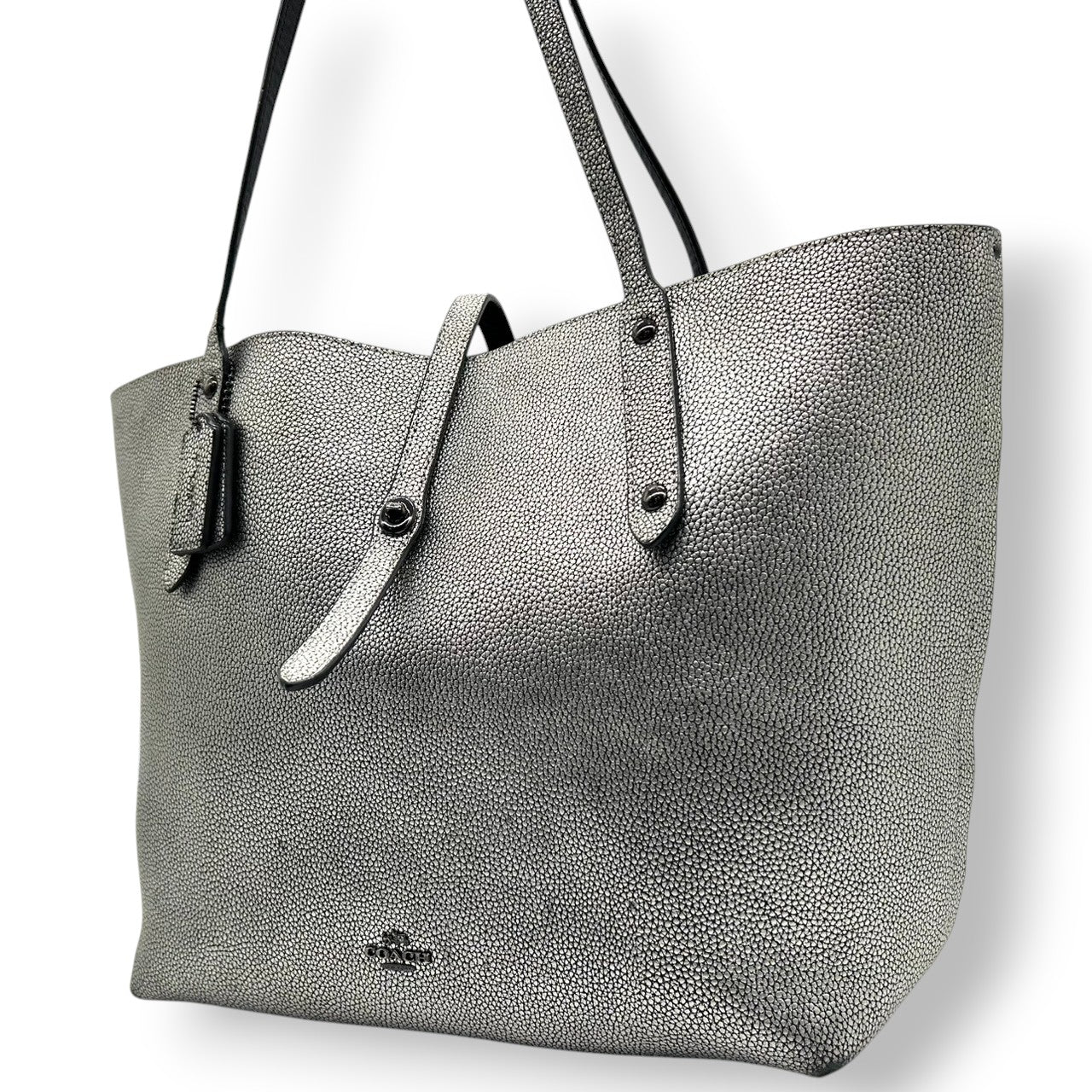コーチ COACH マーケット トート 37756 トートバッグ ショルダーバッグ 肩掛け ワンショルダー A4収納可 大容量 メタリック レザー 本革 シルバー 銀 ガンメタル金具 ターンロック 通勤 通学 レディース 鞄 カバン スタイリッシュ s7
