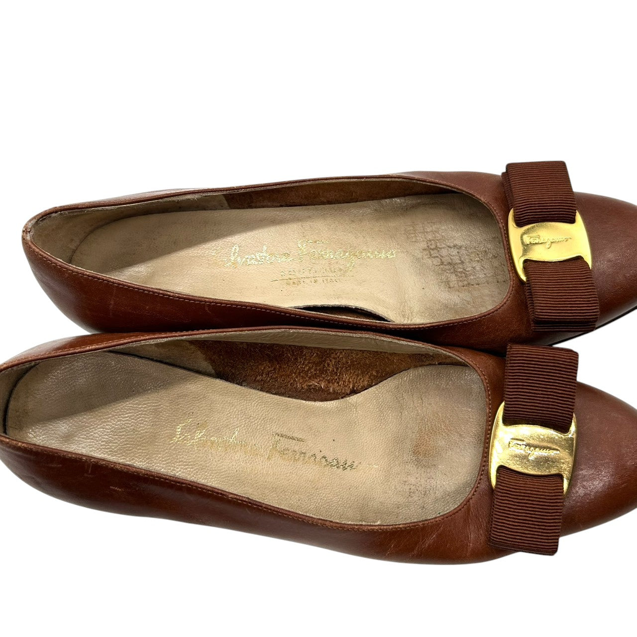 【訳あり】サルヴァトーレ フェラガモ Salvatore Ferragamo パンプス ヴァラ リボン レザー 本革 ブラウン 茶色 5 1/2 23cm ヴィンテージ レトロ レディース 婦人靴 イタリア製 リペアベース CT1